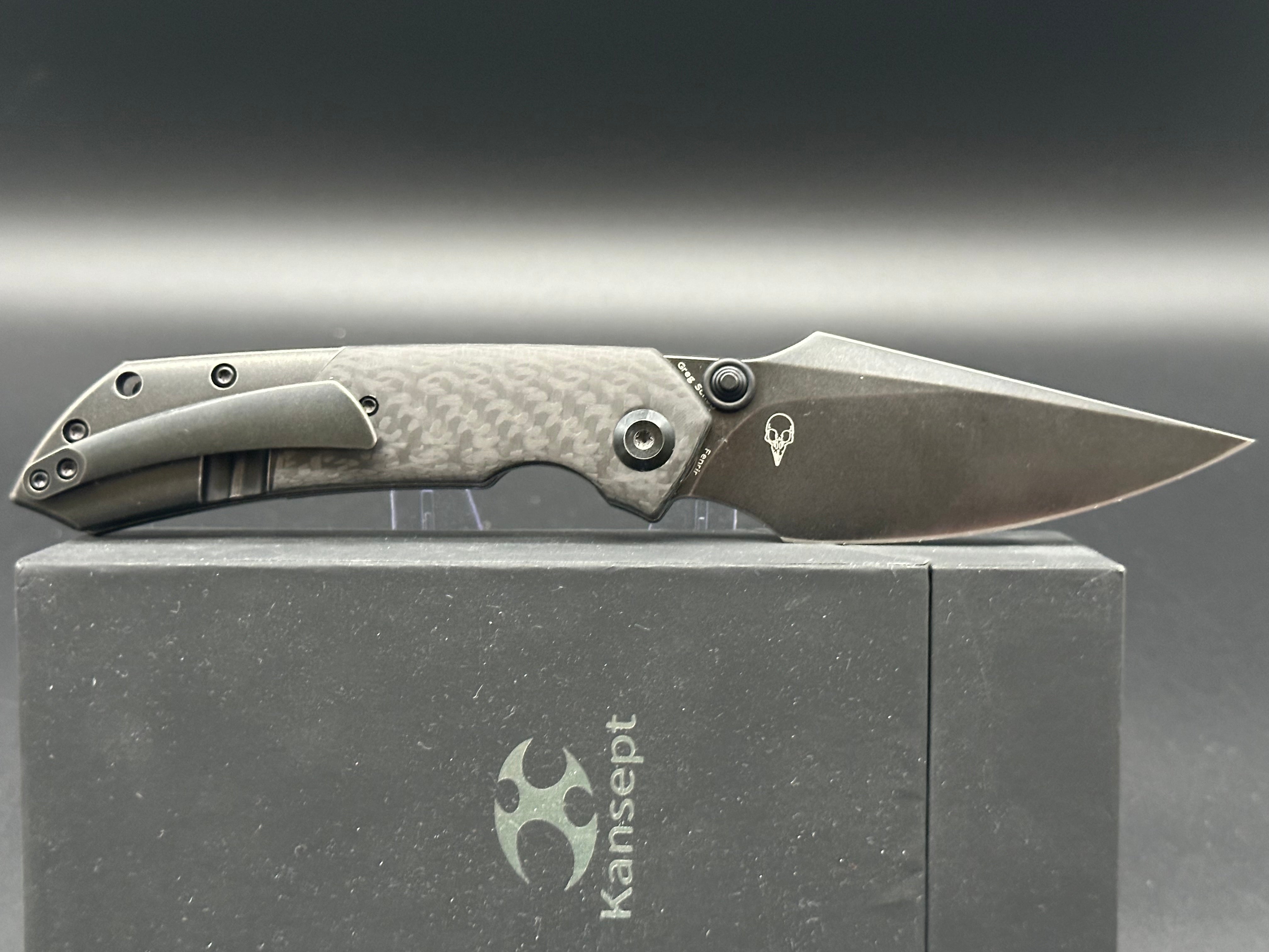 KANSEPT FENRIR Folding Knife - S35VN Plain Black Blade, Twill Carbon Fiber & Black Titanium Handle (K1034A4) | EDC, Outdoor Survival, Camping & Tactical Use