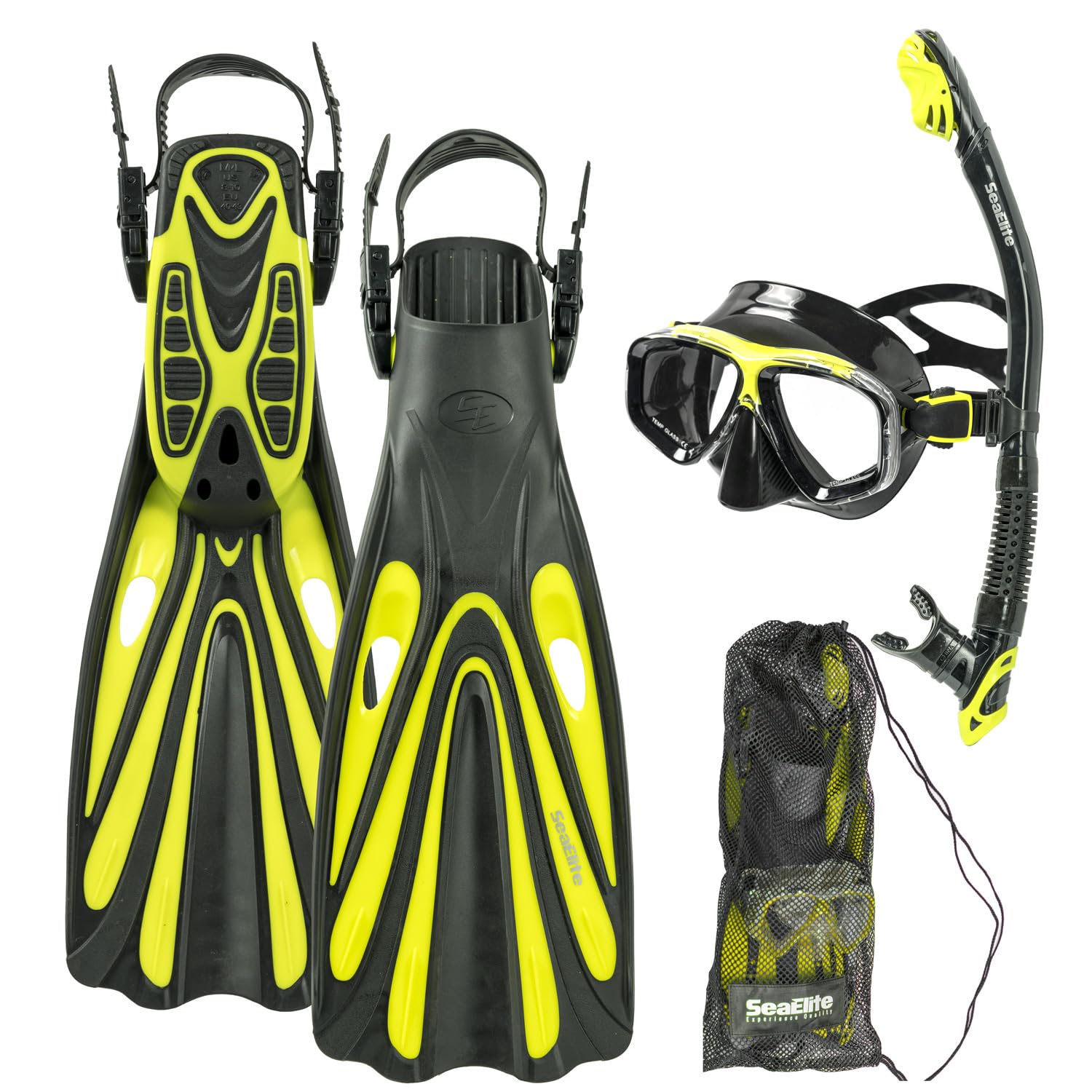 Sea Elite Starter Mask, Fin & Snorkel Set with Two Lenses - Perfect for Beginners, Snorkeling Adventures & Tropical Vacations