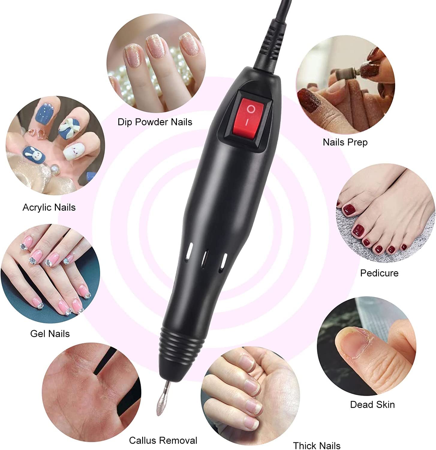 Professional Electric Nail Drill Machine Kit - Low Noise Manicure & Pedicure Tool with Sanding Bands for Acrylic Nails, Gel Polish Removal, Nail Art & Glazing - Perfect for Salon & Home Nail Care (Multicolor)