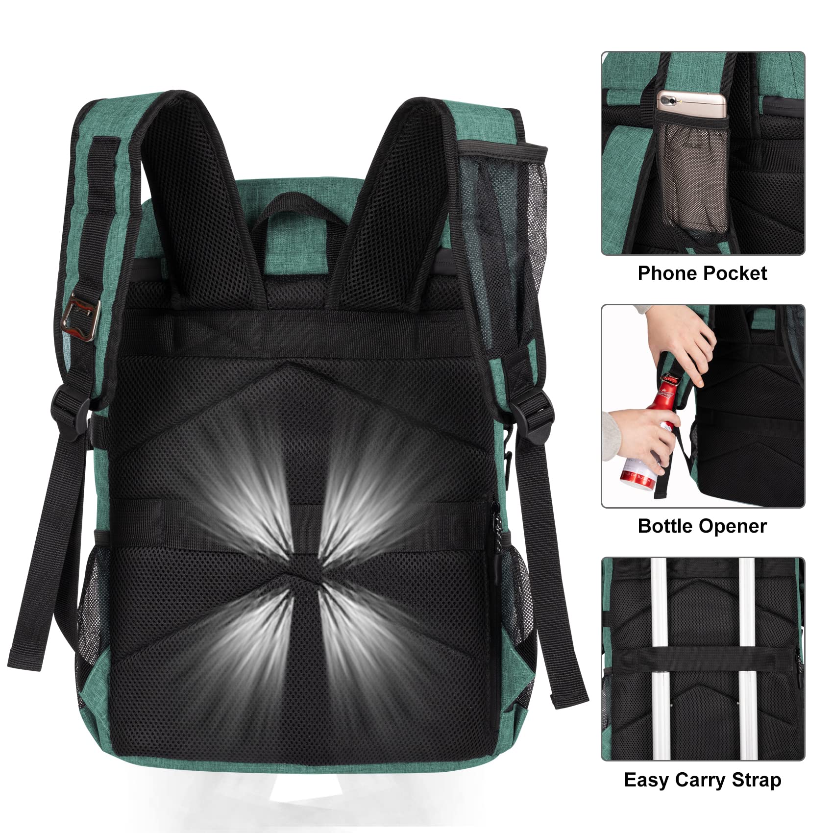 Insulated Backpack Cooler - Leak Proof 30 Can Capacity, Soft Sided Ice Chest Cooler Bag with Reusable Ice Packs for Beach, Travel, Camping & Outdoor Adventures | Perfect for Picnics, Tailgating & Hiking