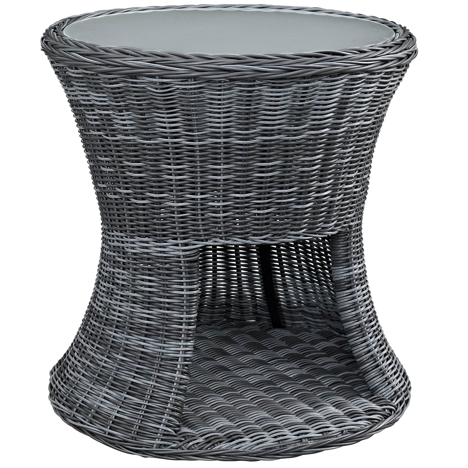 Round Outdoor Patio Side Table with Glass Top - Durable Weather-Resistant Coffee Table for Garden, Deck, Poolside & Backyard Relaxation