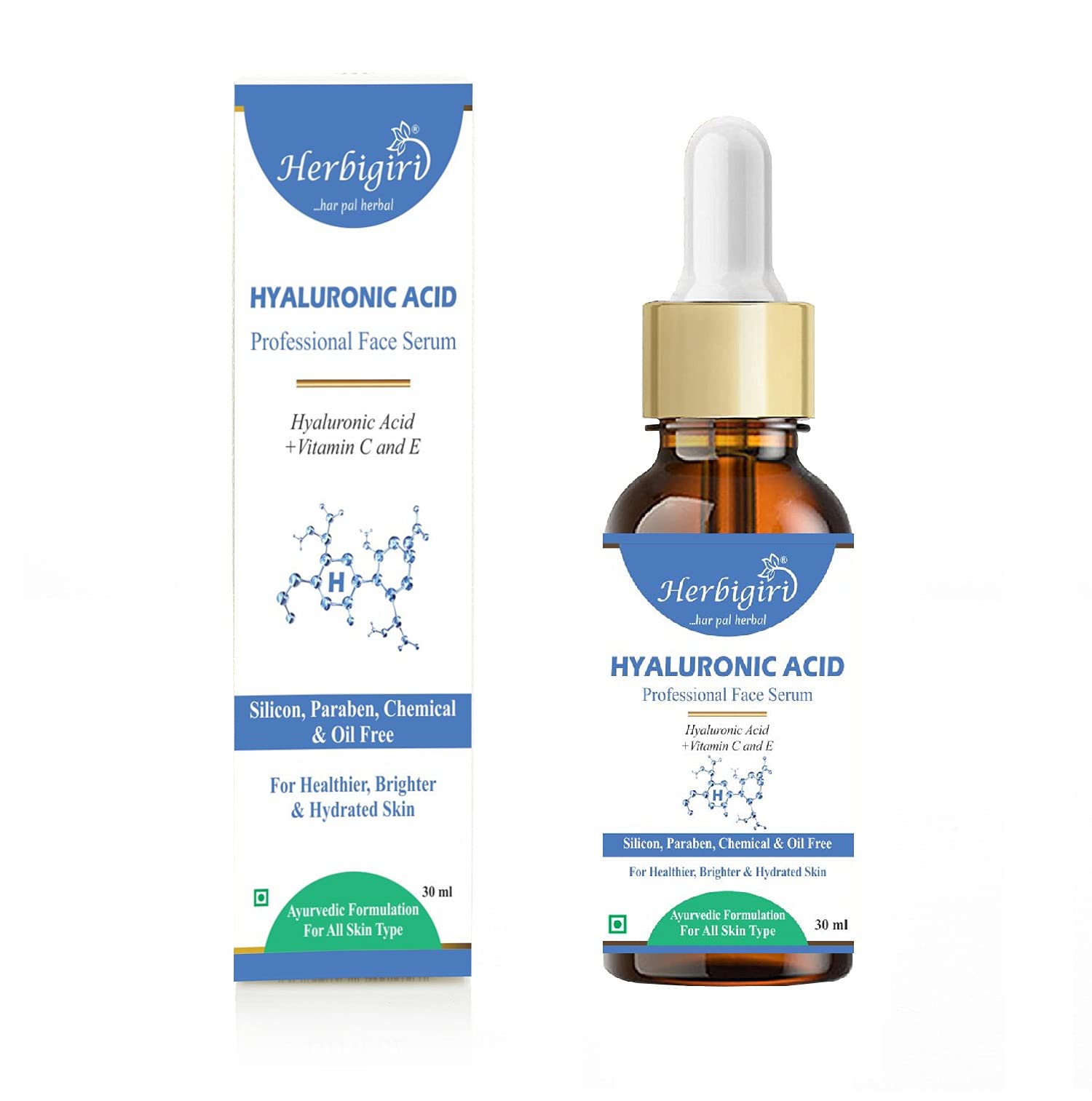 HERBIGIRI Hyaluronic Acid Face Serum 30ml - Anti-Aging Collagen Booster for Brightening, Hydration & Plumping Skin | Perfect for Daily Skincare Routine & Nighttime Moisturizing