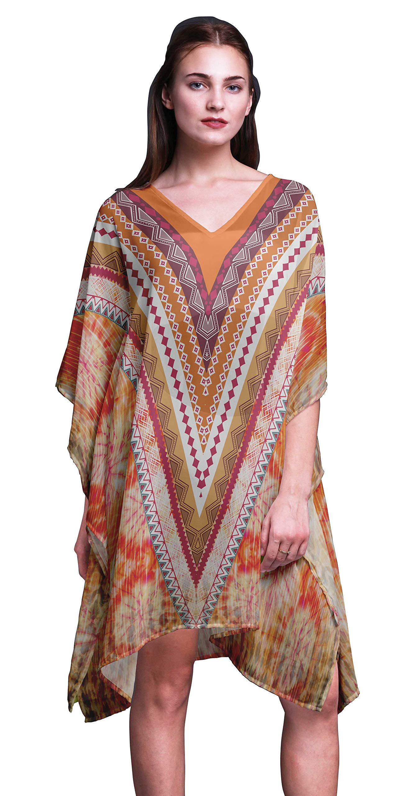Women's Beach Kaftan Cover Up - Flowy Midi Dress & Bikini Short Caftan for Summer Vacation, Poolside Lounging and Tropical Getaways