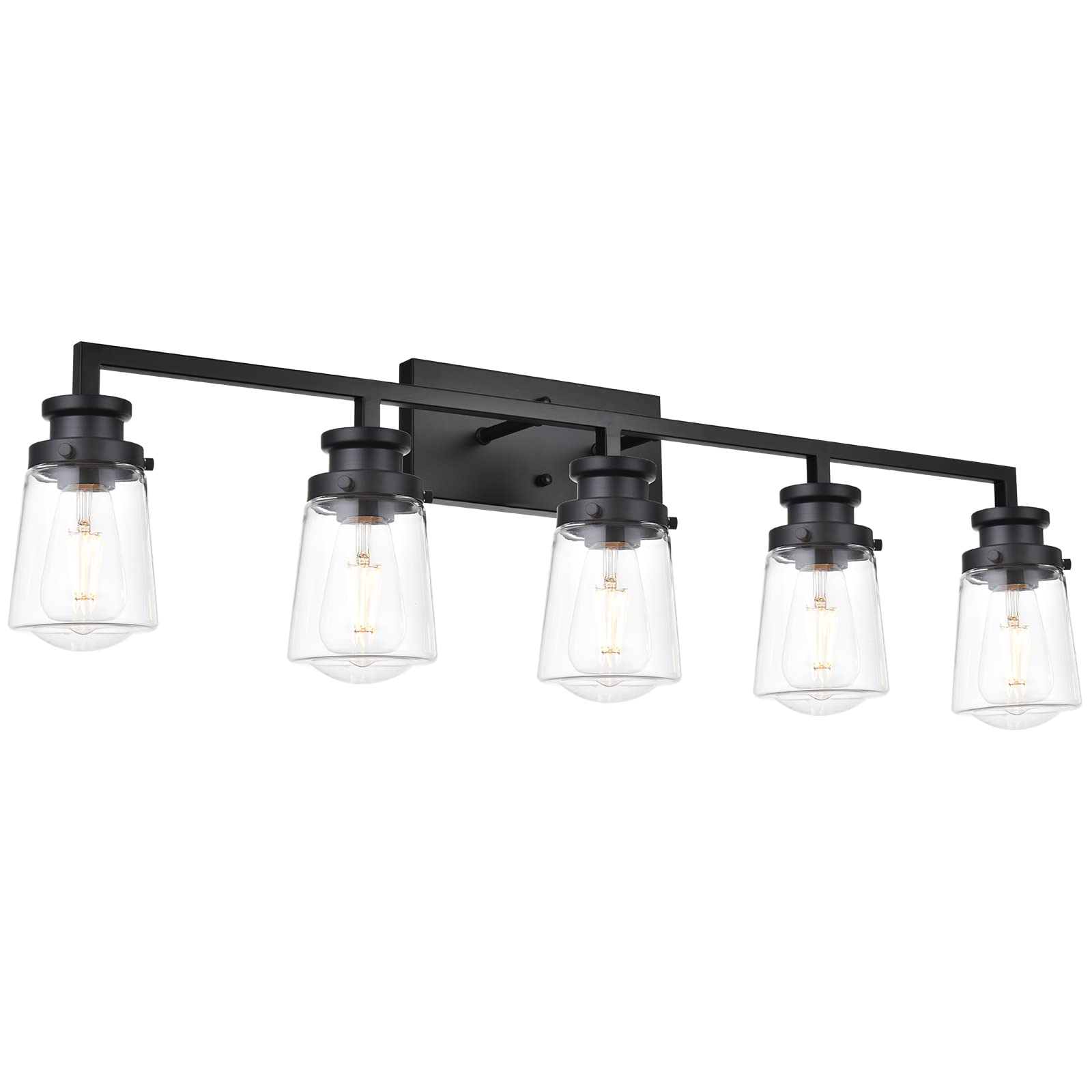 VINLUZ 5-Light Black Vanity Wall Sconce with Clear Glass Shades - Classic Metal Bathroom Lighting Fixture for Mirror, Living Room, Bedroom & Hallway | Perfect for Modern Home Decor & Vanity Makeup Area Lighting