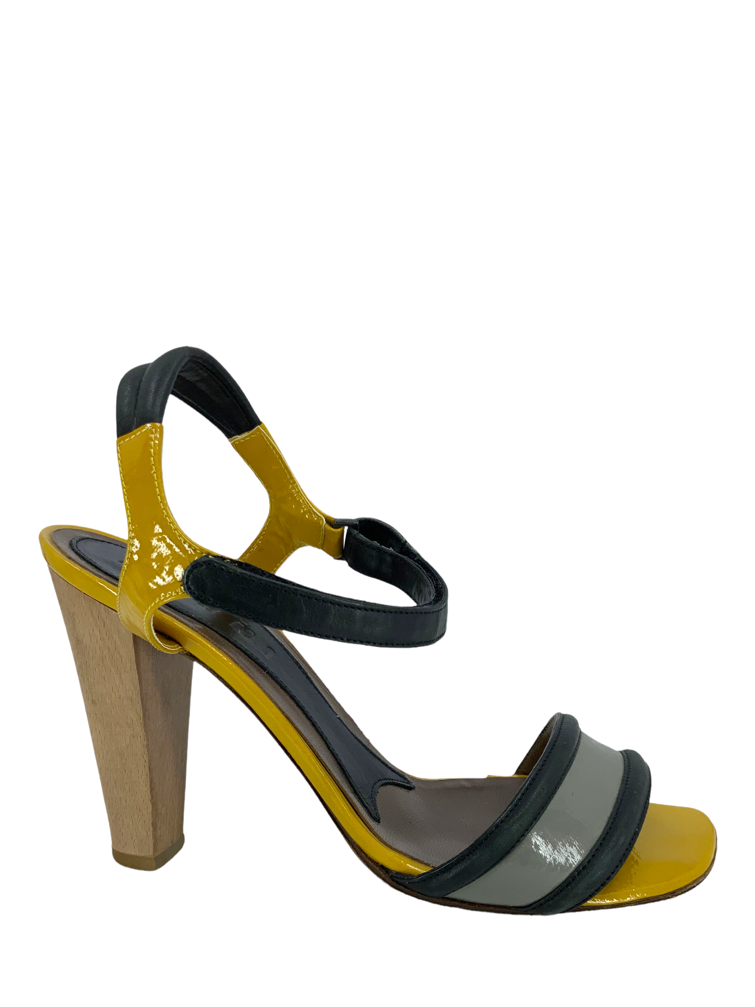 MARNI Women's Patent Leather Ankle Strap Sandals with Velcro Closure - Size 8 | Comfortable Dressy Summer Shoes for Weddings, Parties & Office Wear