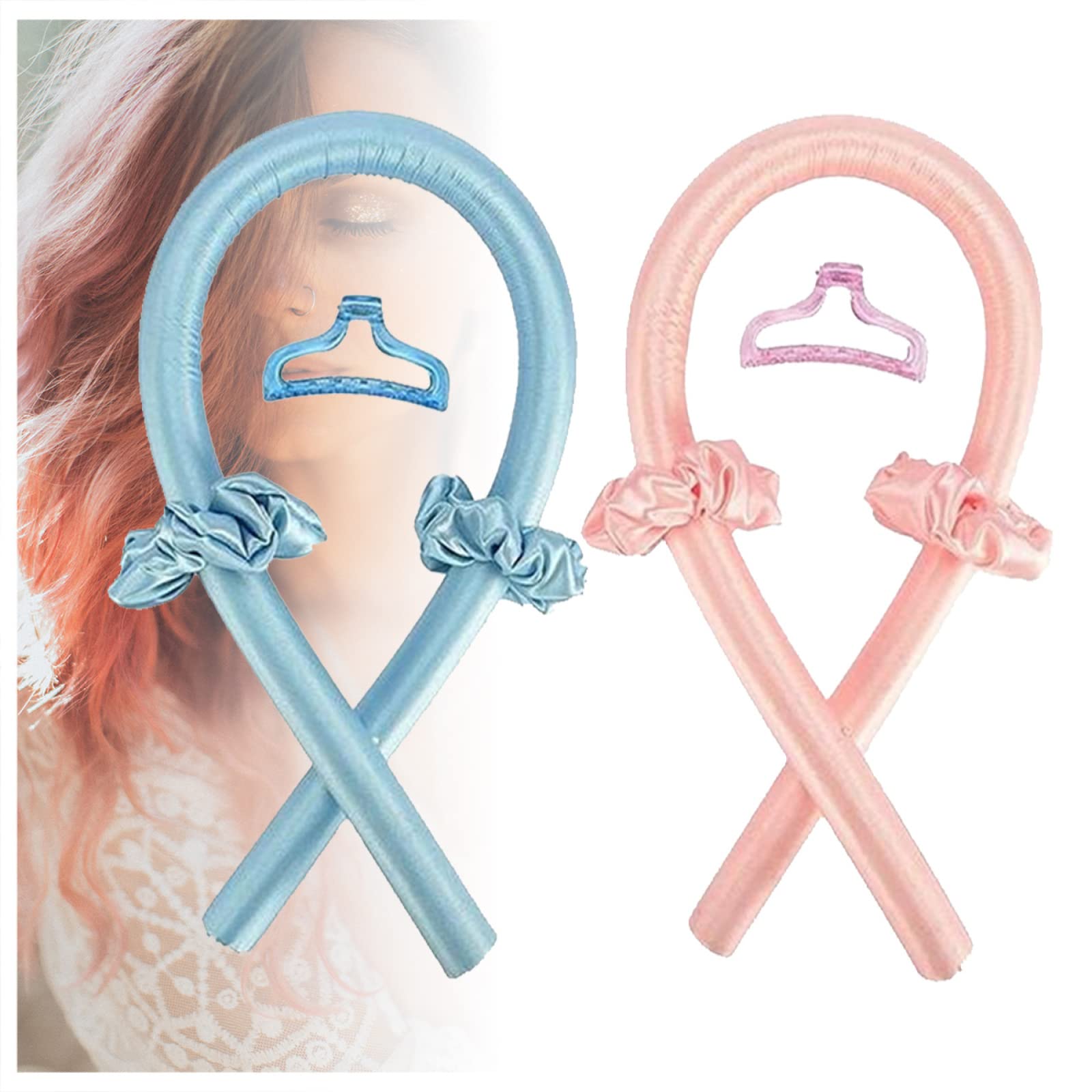 Kitsch Satin Heatless Hair Curlers Set - Overnight No Heat Curling Rods for Long & Medium Hair | Soft Blue Sleep Styler for Beach Waves & Natural Curls | Perfect for Home, Travel & Special Occasions