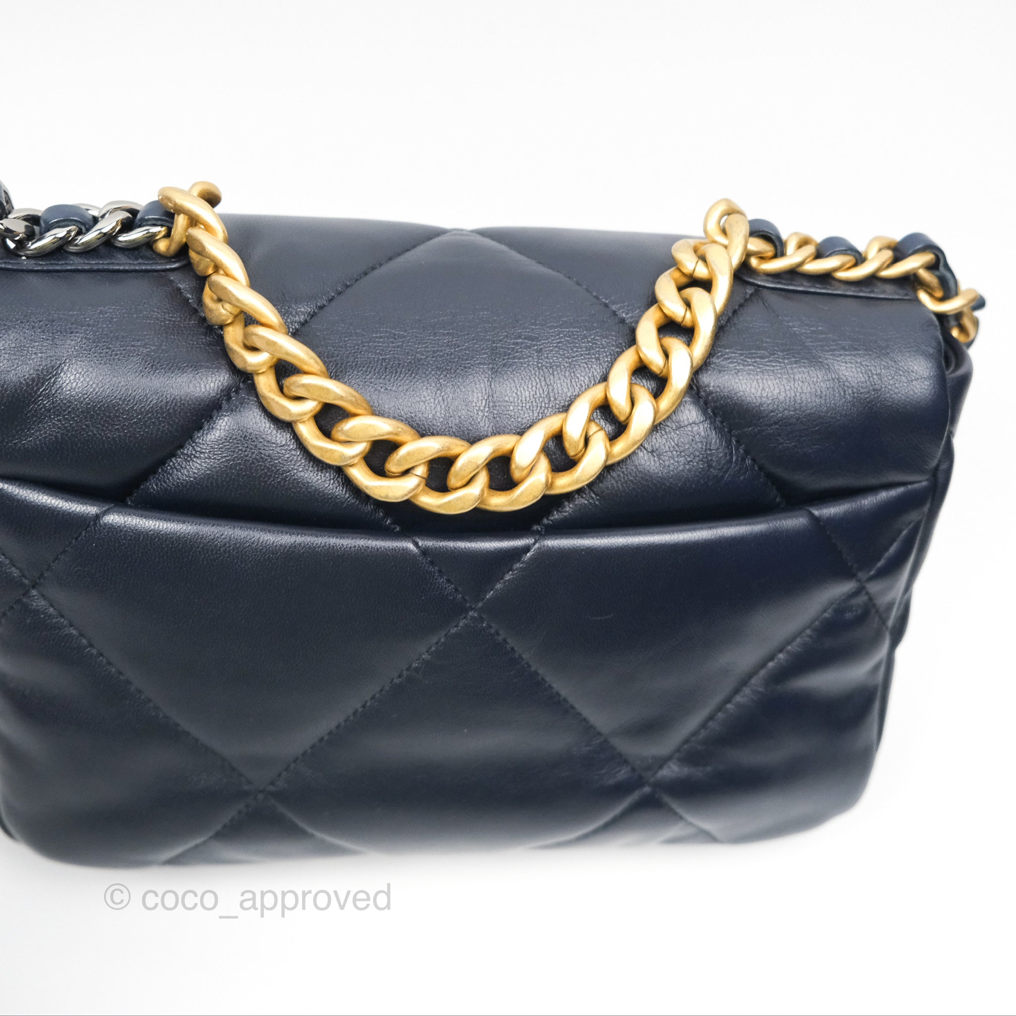 Chanel 19 Small Navy Blue Leather Flap Bag with Mixed Hardware - Luxury Crossbody Purse for Women, Perfect for Date Night & Evening Events