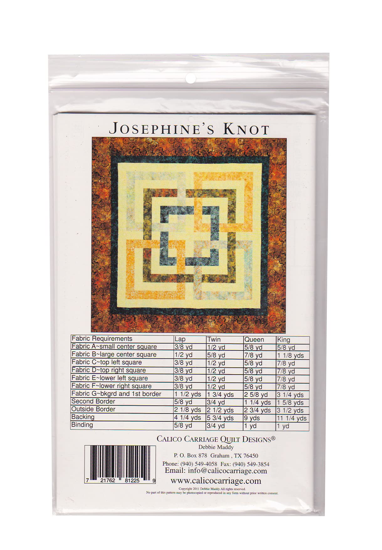 Calico Carriage Debbie Maddy Quilt Pattern - Josephine's Knot with Instructions for 4 Sizes | DIY Quilting Projects for Home Decor, Baby Blankets & Gift Ideas