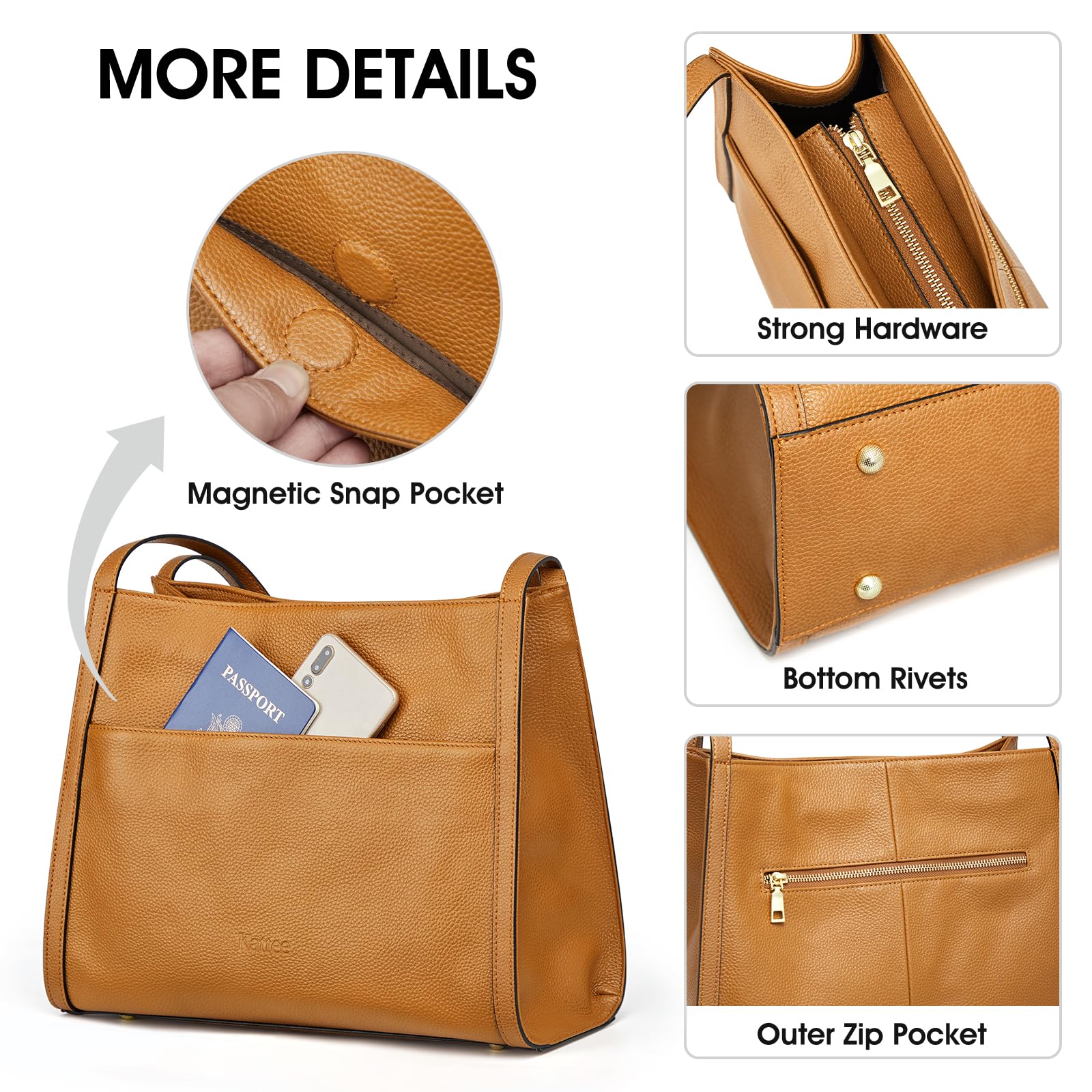 Kattee Genuine Leather Tote Bags for Women - Soft Vegan Leather Shoulder Purse Handbag - Perfect for Work, Travel & Everyday Use