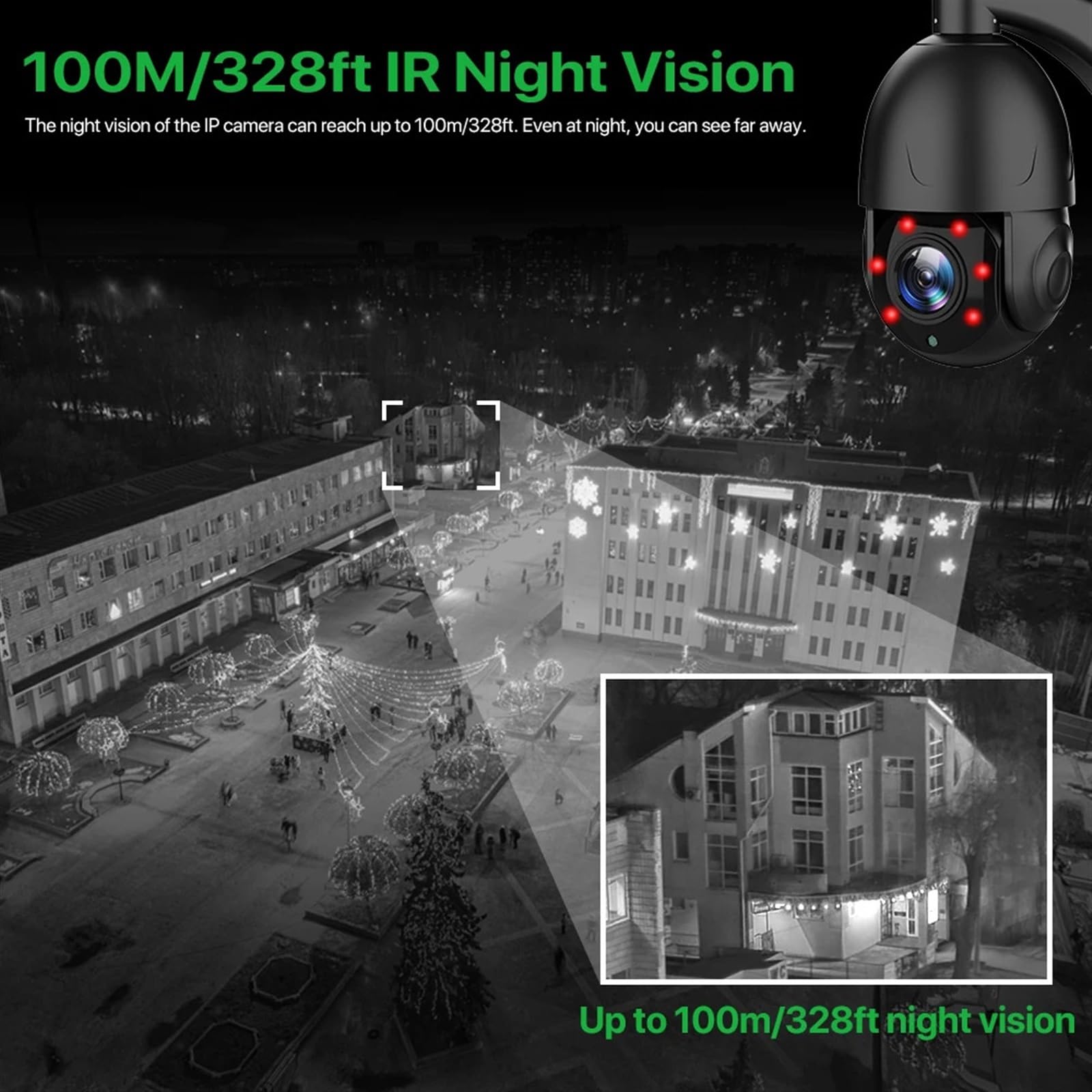 8MP 4K HD POE PTZ Security Camera with 30X Optical Zoom, H.265 Compression, Night Vision up to 100M, 2-Way Audio & IP66 Waterproof - Ideal for Outdoor Home Security, Business Surveillance, and Parking Lot Monitoring (5MP 30X POE)