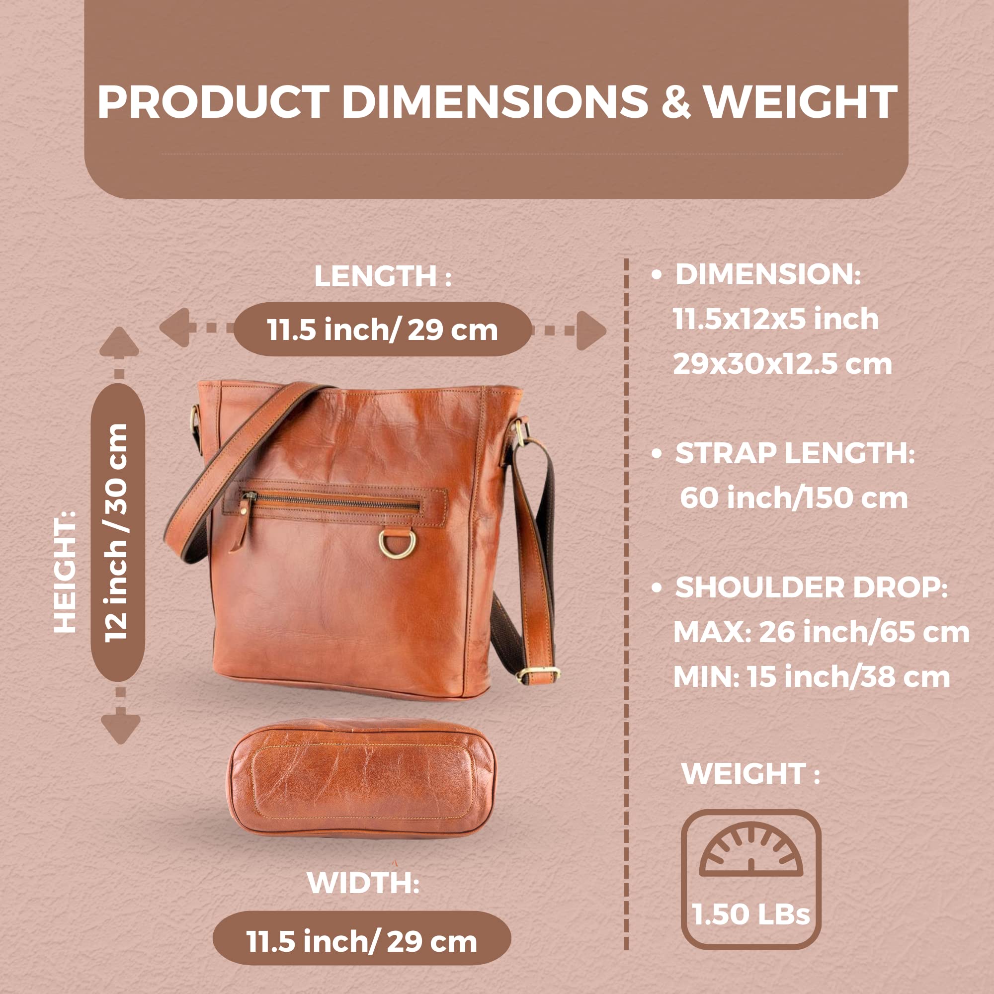 URBAN LEATHER 12 inch + 11 inch Crossbody Bag for Women & Girls | Genuine Leather Shoulder Purse | Perfect for Work, Travel & Everyday Use