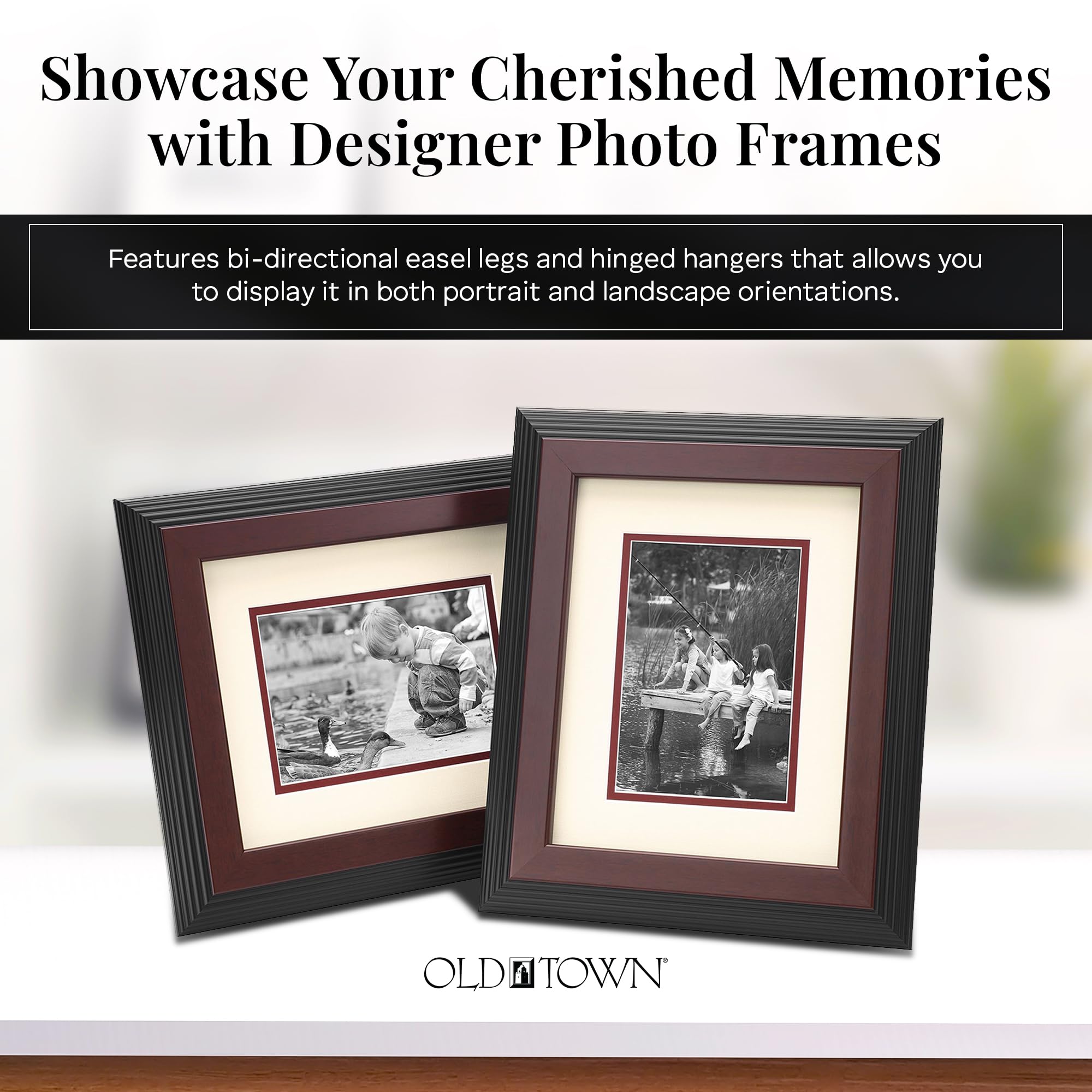 Old Town Designer 8x10 Picture Frame 2 Pack - Walnut Wood Photo Frames with Velour Back & 5x7 Mat for Wall or Desk Decor | Eco-Friendly Recycled EPS & Acrylic Glass | Perfect for Home Office, Living Room, Bedroom Display