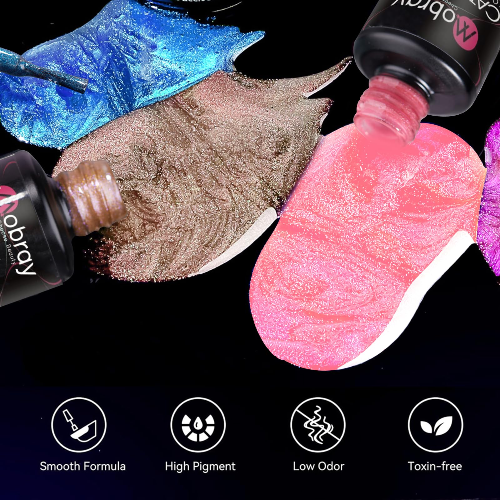 Mobray 3D Cat Eye Magnetic Gel Polish Kit - 6 Colors UV LED Nail Polish Set with Magnet, Soak Off Nail Art Gel for Women | Salon Quality DIY Manicure at Home, Party & Special Occasion Nails (Set02cateye)