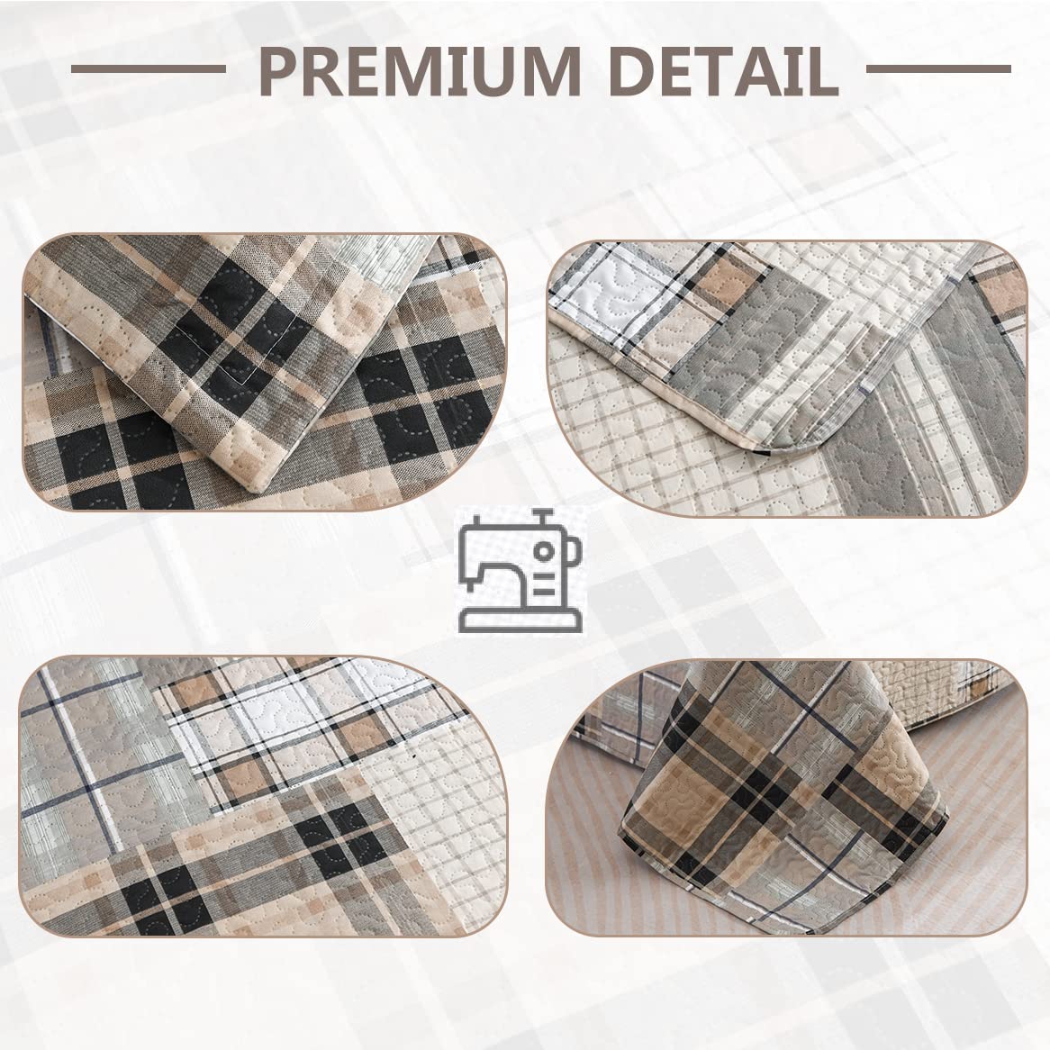3 Pcs Plaid King Quilt Bedding Set - Lightweight Breathable Gingham Patchwork Coverlet with 2 Pillow Shams, Brown & Gray Checkered Bedspread for Summer | Perfect for Guest Rooms, Master Bedrooms & Cozy Home Decor