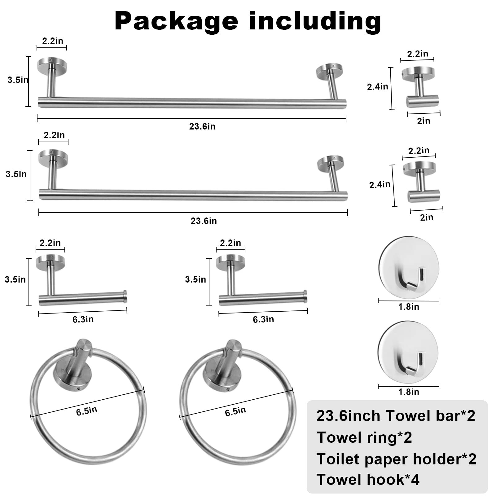 16 Inch Towel Bar Set - 10 Pack Bathroom Organizer with 2 Towel Bars, 4 Hooks, 2 Rings & 2 Toilet Paper Holders - Large Capacity for Towels & Accessories - Perfect for Bathroom, Spa & Laundry Room Organization