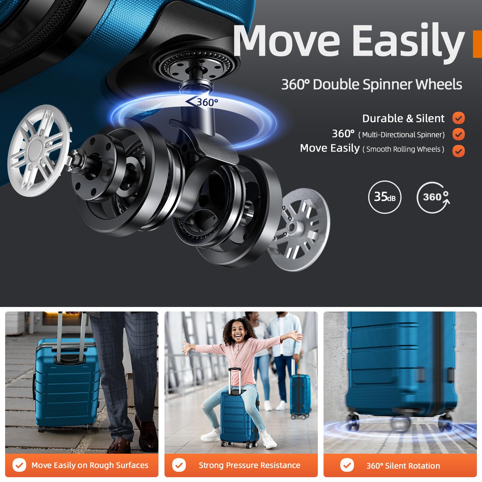 SHOWKOO Expandable 3-Piece Luggage Set - Durable PC+ABS Suitcases with Double Spinner Wheels & TSA Lock, Sea Blue - Perfect for Travel, Vacations & Business Trips