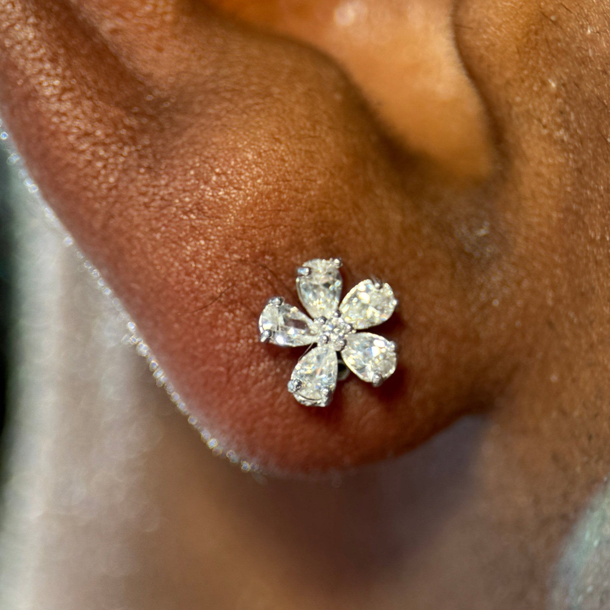 14k White Gold Blooming Flower Flat Back Stud Earrings - Elegant Floral Design for Women, Perfect for Weddings, Parties & Everyday Wear