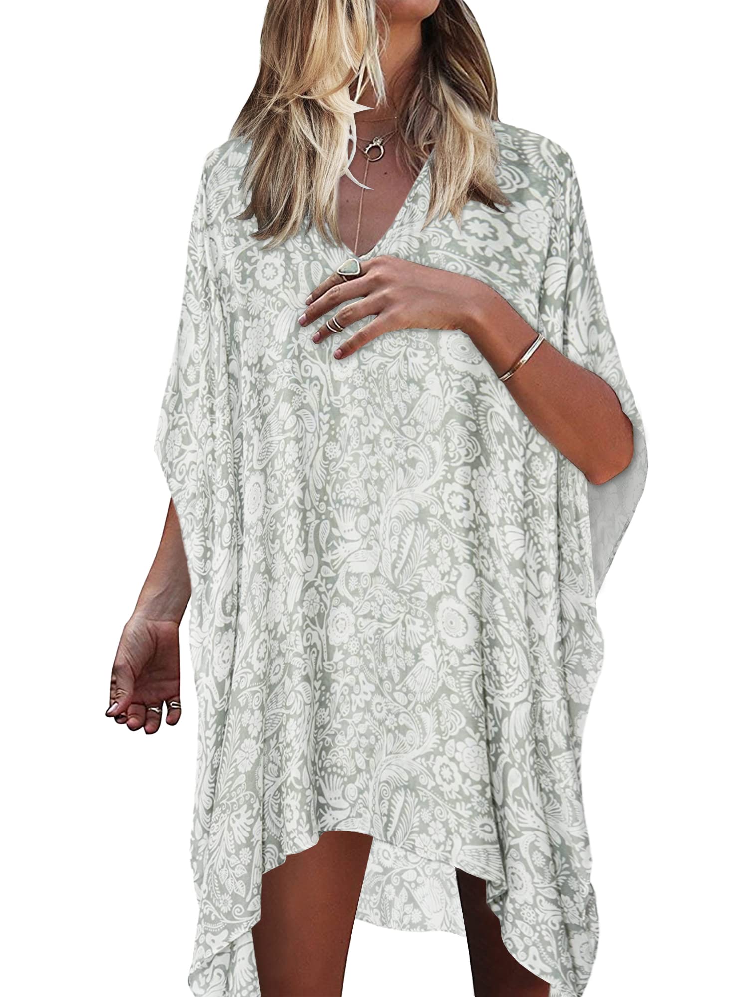 Floral Print Women's Swimsuit Cover Up - Lightweight Beach Kaftan for Pool, Vacation & Summer Outfits | Perfect for Beach Parties, Resort Wear & Tropical Getaways