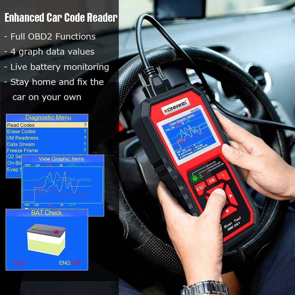 KW850 OBD2 Scanner & KW600 Car Battery Tester - Professional Automotive Diagnostic Tool for Engine Fault Codes, Battery Health Check - Perfect for Mechanics, DIY Car Enthusiasts & Home Vehicle Maintenance