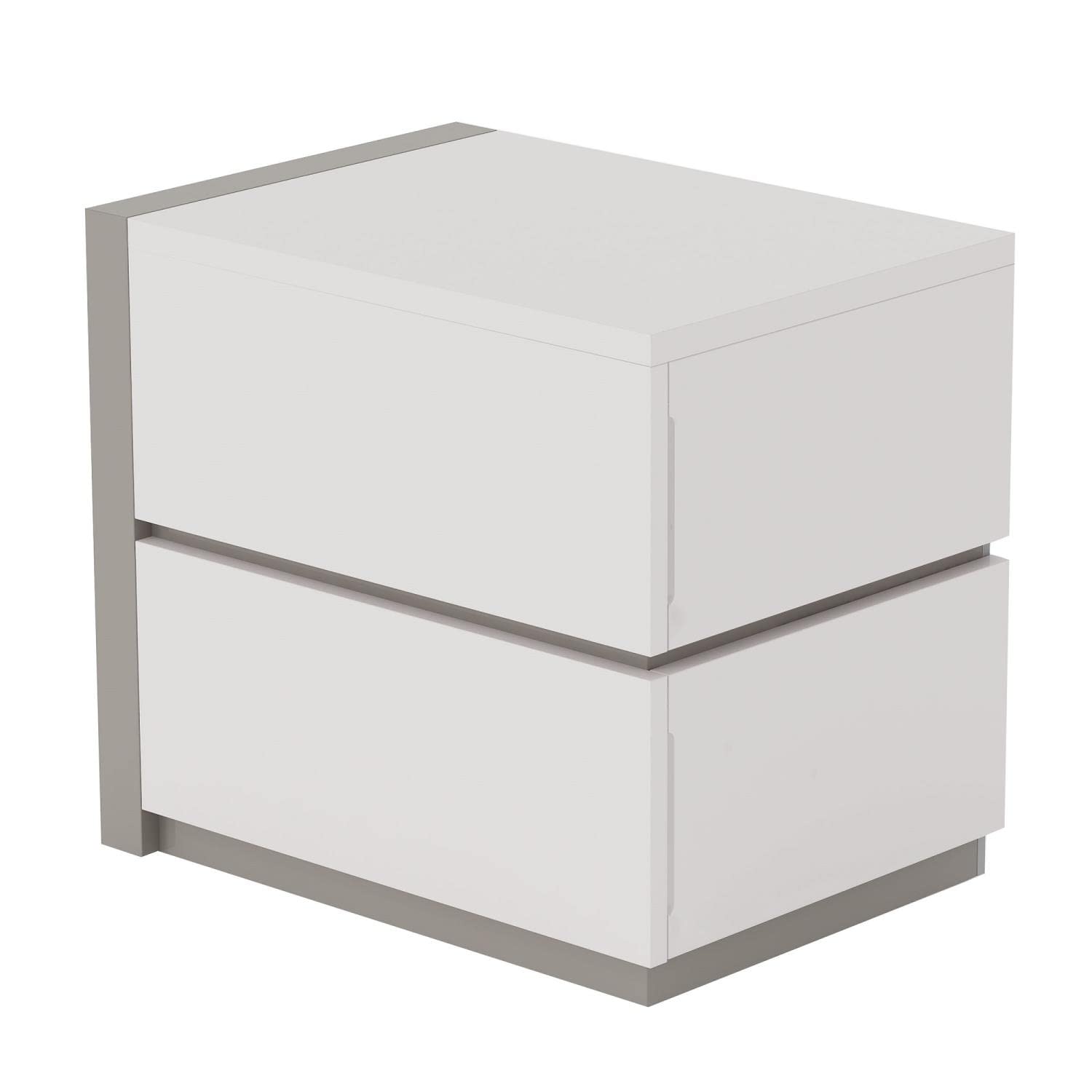 White & Grey Manila Left 2-Drawer Nightstand - Modern Bedside Table for Bedroom, Guest Room & Dorm - Compact Storage with Smooth Gliding Drawers