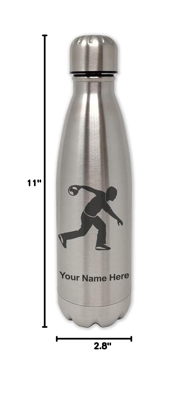 LaserGram Stainless Steel Water Bottle - Single Wall, Personalized Engraving, Perfect for Bowling & Outdoor Activities | Gym, Hiking, Work & Travel Companion