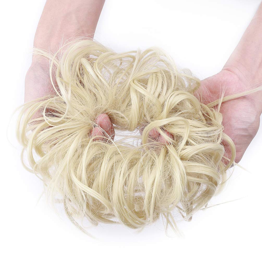 Messy Bun Hair Extension - Synthetic Ponytail Updo Hairpiece for Tousled Updo Styles | Bleach Blonde Scrunchies Hair Accessories | Perfect for Parties, Weddings & Everyday Wear