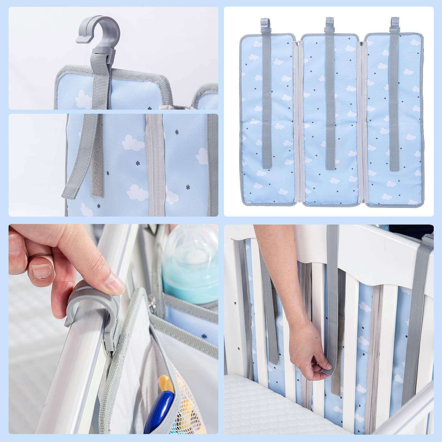 Orzbow 3-in-1 Hanging Baby Organizer & Diaper Caddy | Portable Nursery Storage for Diapers, Wipes & Essentials | Perfect for Crib, Changing Table or Nursery Wall (Blue) | Ideal for New Parents & Baby Showers