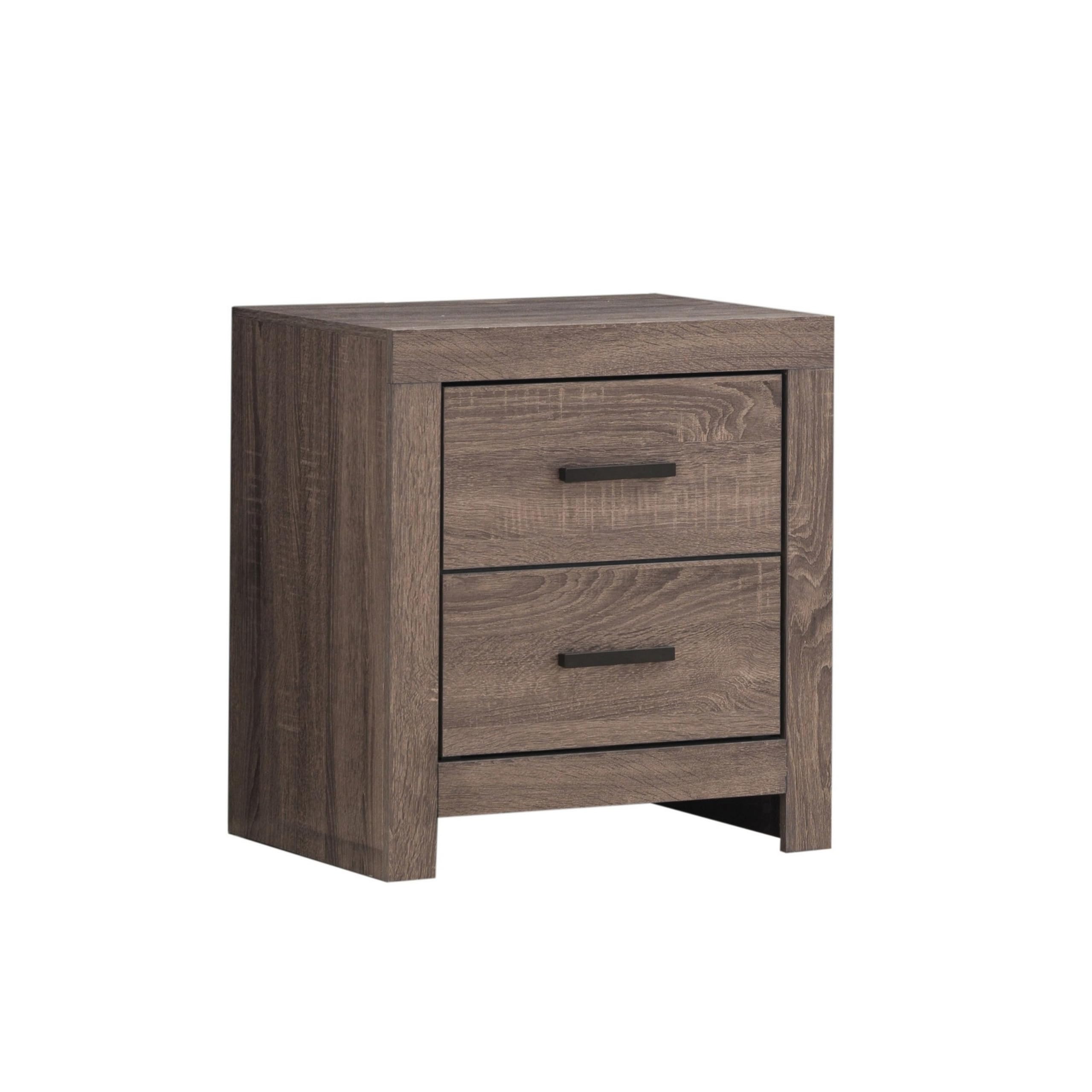 Benjara BM242646 2-Drawer Nightstand with Metal Bar Pulls - Brown Wooden Bedside Table for Bedroom, Living Room, or Guest Room