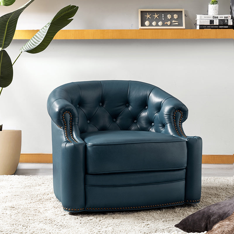 Alonso Classic Chesterfield Genuine Leather Swivel Chair - Premium Office Chair with Button Tufted Back & 360° Rotation - Perfect for Home Office, Study Room & Executive Workspace