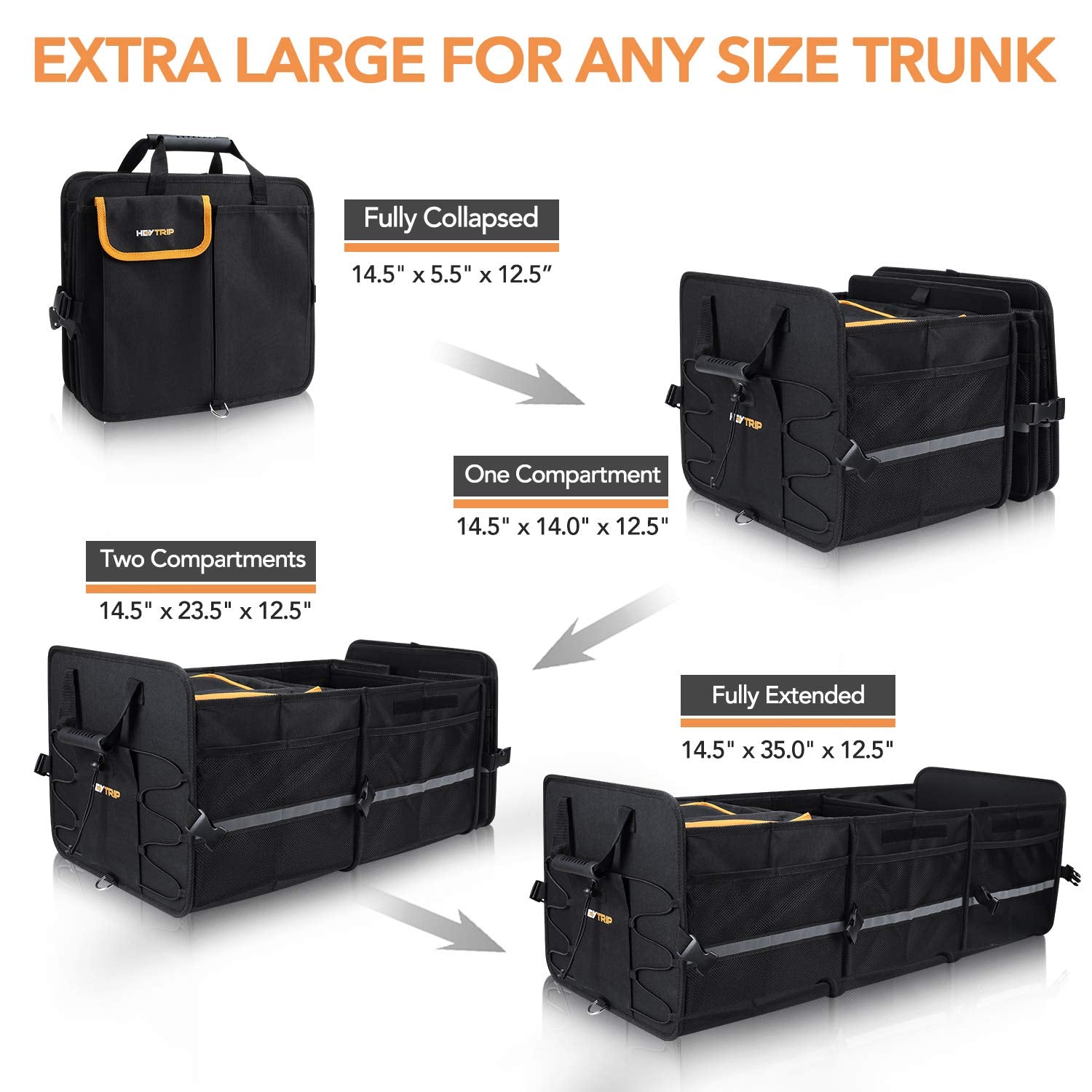 Large Car Trunk Organizer with Built-in Leakproof Cooler Bag & 2 Tie-Down Straps - Perfect for Road Trips, Camping, and Grocery Storage