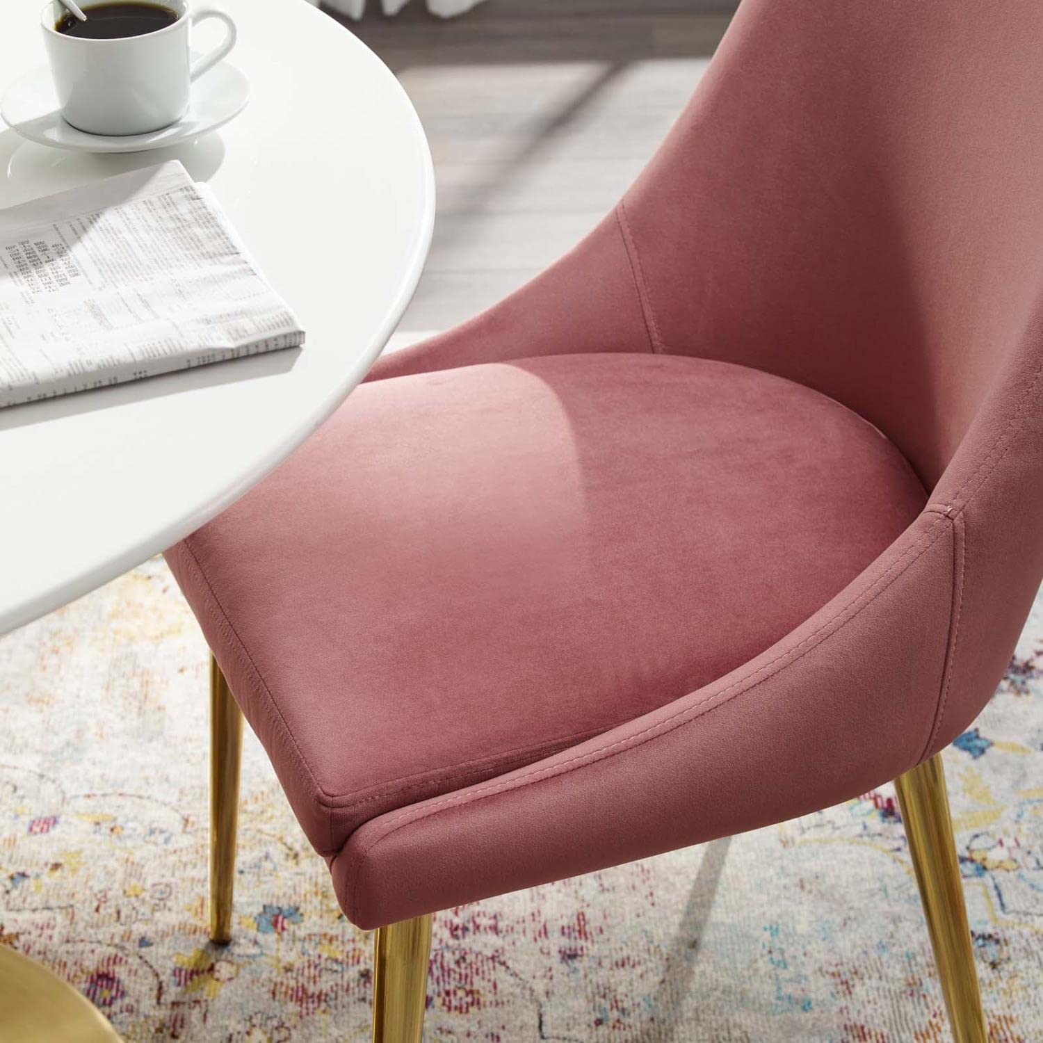 Modway Viscount Modern Accent Performance Velvet Dining Chair - Dusty Rose Velvet Upholstered Seat, Sturdy Wooden Legs for Home, Restaurant & Office Use