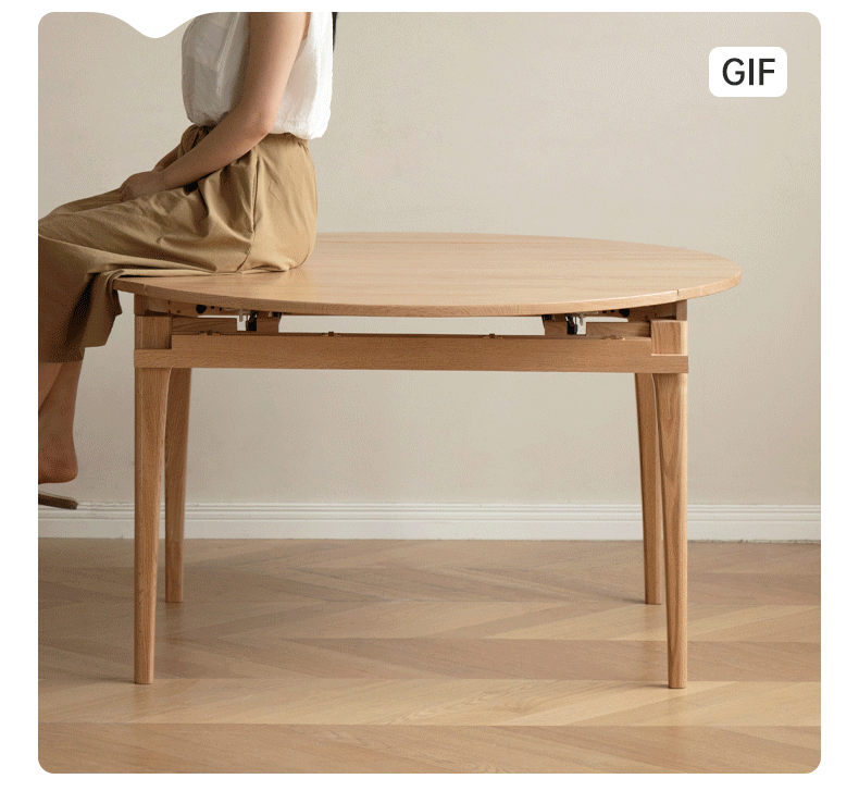 Solid Oak Wood Folding Round Extendable Dining Table - Space Saving Expandable Table for Small Kitchens, Dining Rooms & Apartments