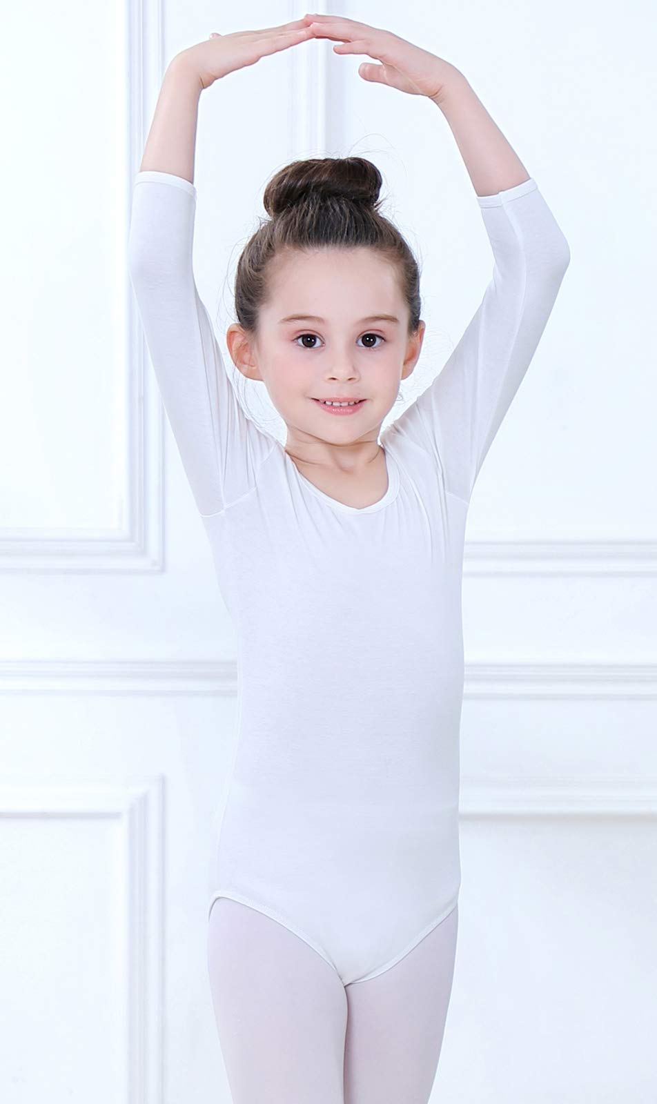 Soudittur Girls Ballet Leotard Long Sleeve Dance Costume Cotton 3/4 Sleeve for Ballet Class, Recital & Performance - Perfect for Kids Dancewear and Ballet Practice
