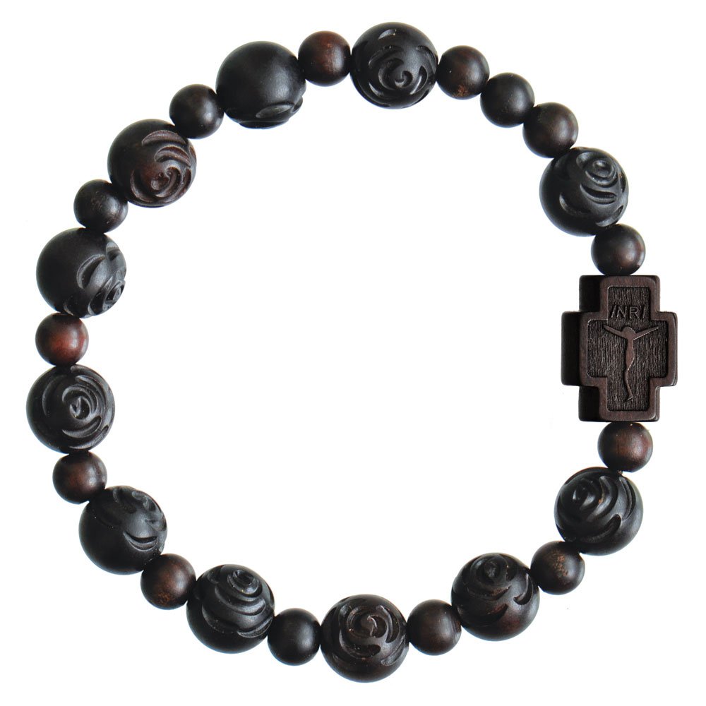 10mm Jujube Wood Rosary Bracelet with Rose Design - Perfect for Prayer, Meditation & Spiritual Gifts