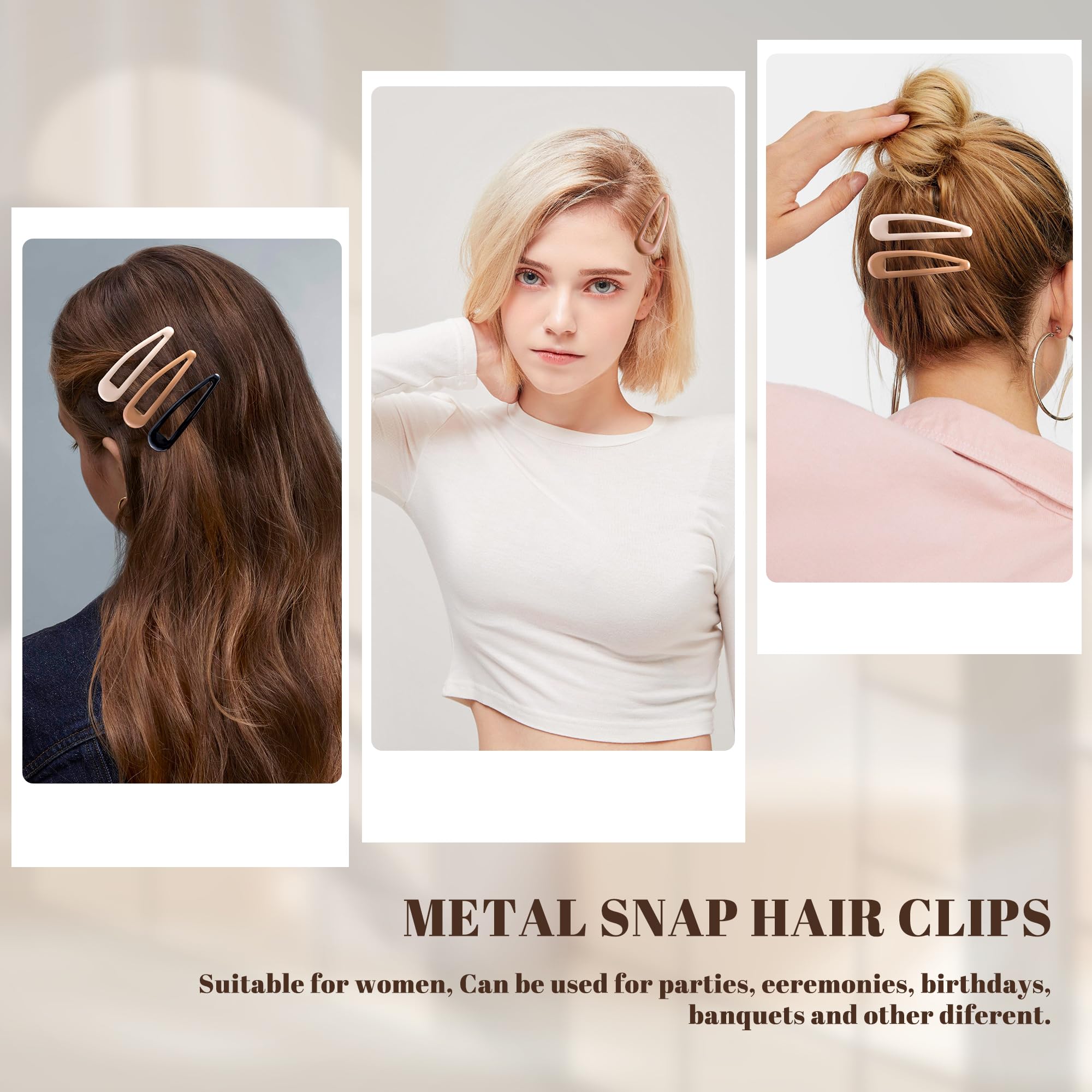 Premium Metal Snap Hair Clips - No Slip Water Drop Hair Barrettes for Women (Black, Brown, Beige) - 12 PCS Set for Thick & Thin Hair (2.67 x 0.7 Inches) - Perfect for Work, Weddings & Everyday Styling