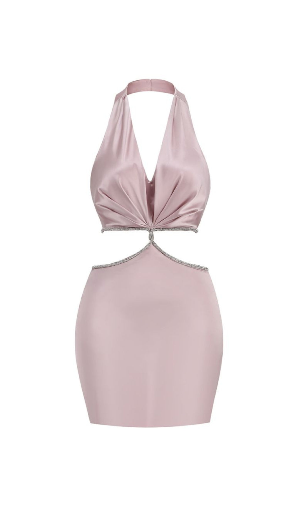 Pink Satin Mini Dress with Crossover Cutout Design - Perfect for Evening Parties, Date Nights & Special Occasions