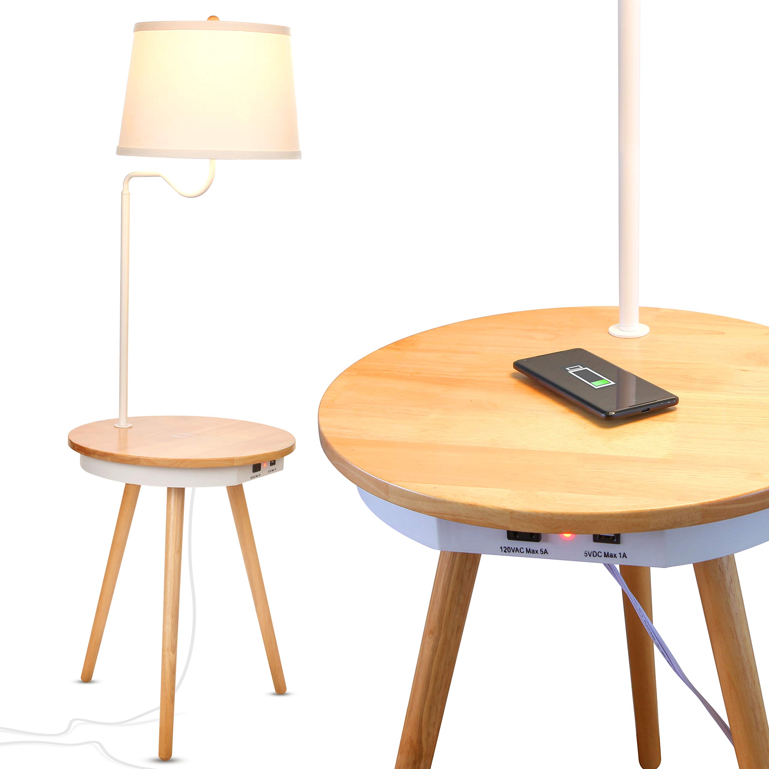 Brightech Owen LED Table Lamp & End Table Combo with USB Port - Modern Mid Century Wooden Desk Lamp for Bedroom, Living Room, Office - Perfect for Reading, Working & Nightstand Lighting