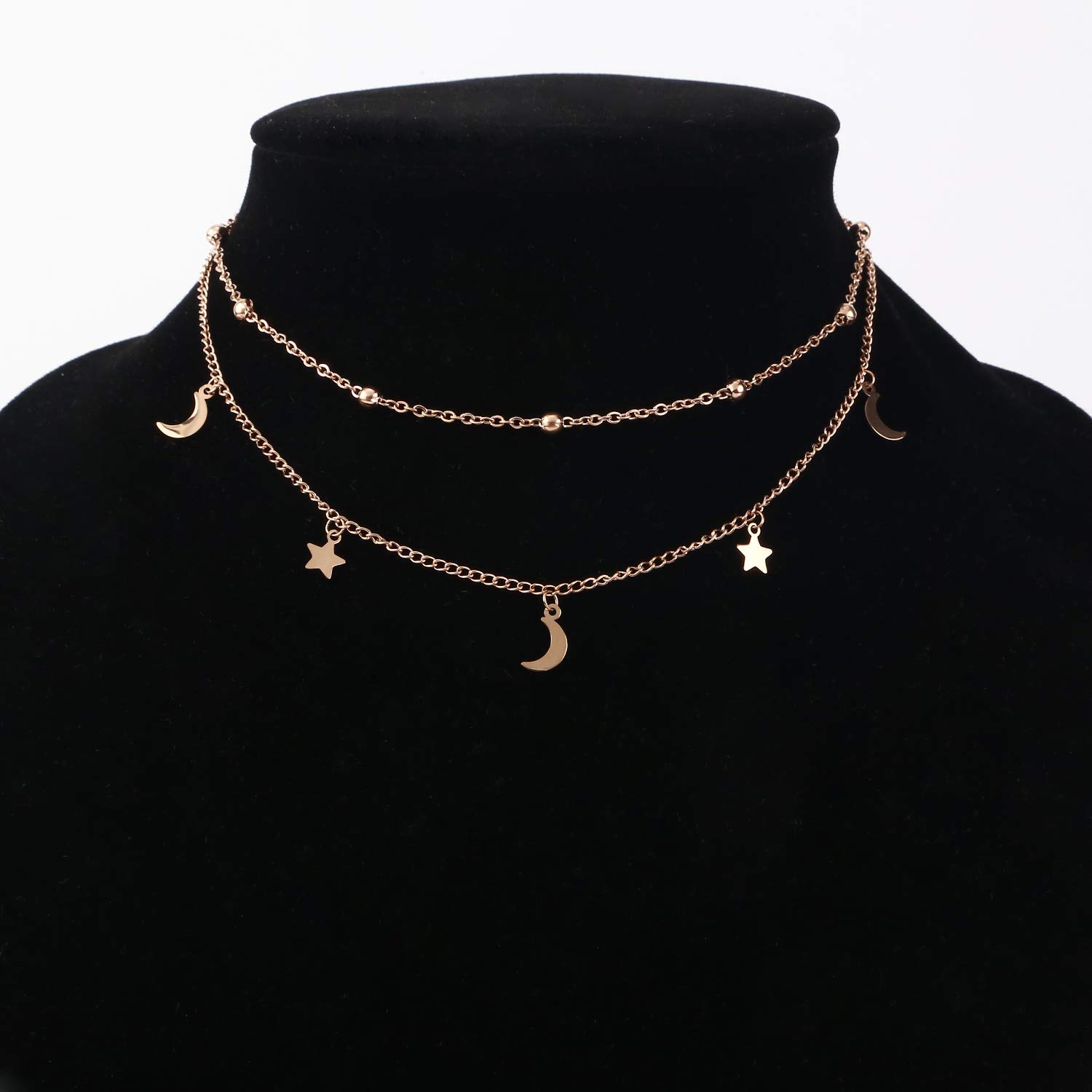 Star Moon Charm Necklace - Dainty Layering Chain Choker for Women | Perfect for Everyday Wear, Date Nights & Gift Giving