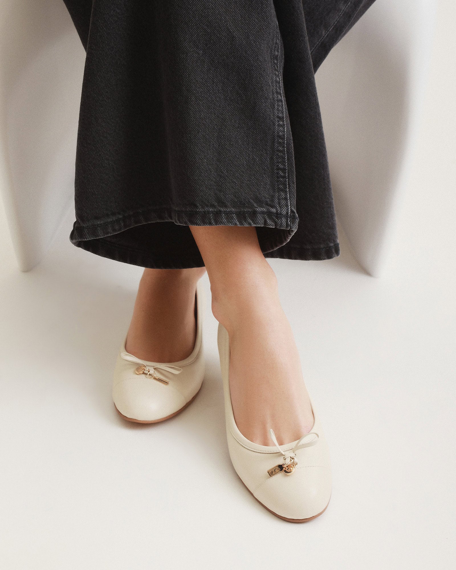 HERMIONE Women's Off-White Leather Dress Flats - Comfortable Ballet Shoes for Work, Wedding & Formal Occasions