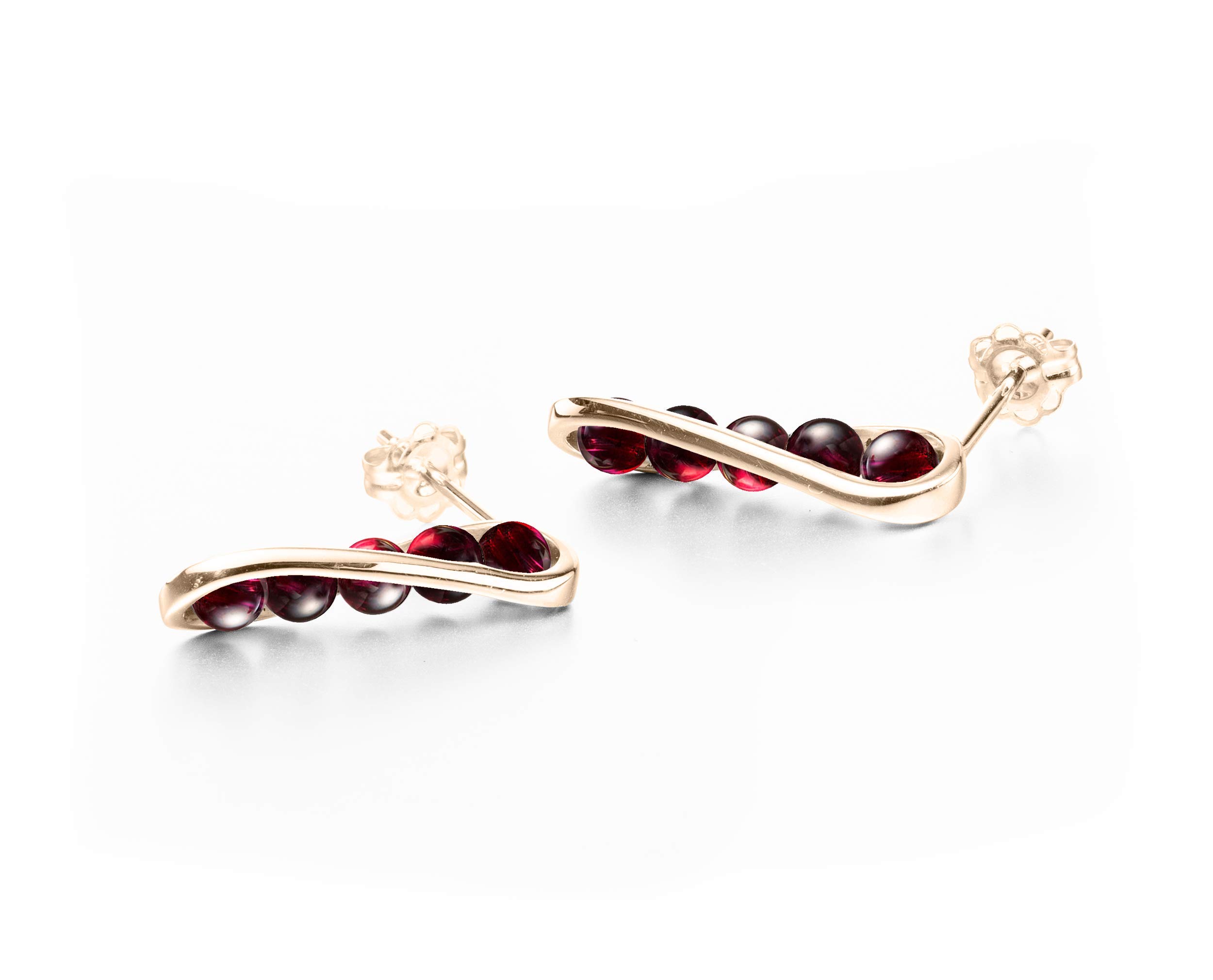14K Yellow Gold Garnet Stud Earrings - January Birthstone Jewelry with Dark Red Burgundy Gemstone, Minimalist Dainty Crystal Quartz Earrings for Women, Perfect Gift for Birthday, Anniversary & Special Occasions