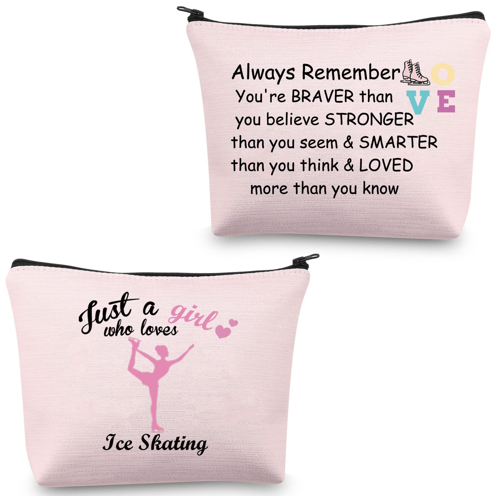 CMNIM Ice Skating Makeup Bag - Figure Skating Gifts for Girls, Pink Cosmetic Travel Pouch & Toiletry Bag | Perfect for Skaters, Ballet Dancers & Winter Sports Enthusiasts