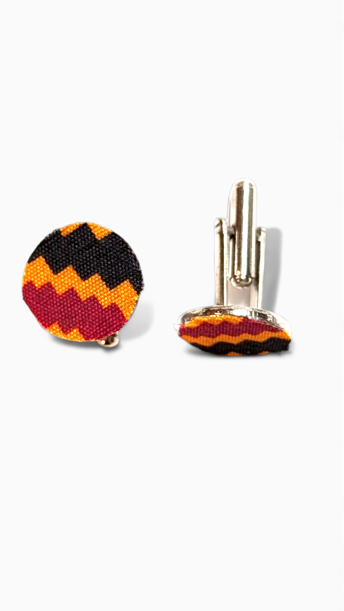 Makola Heritage Silver Plated Circular African Kente Print Cufflinks DPJSPKCC3 - Elegant Multicolored Handmade Jewelry for Weddings, Business Meetings & Special Occasions
