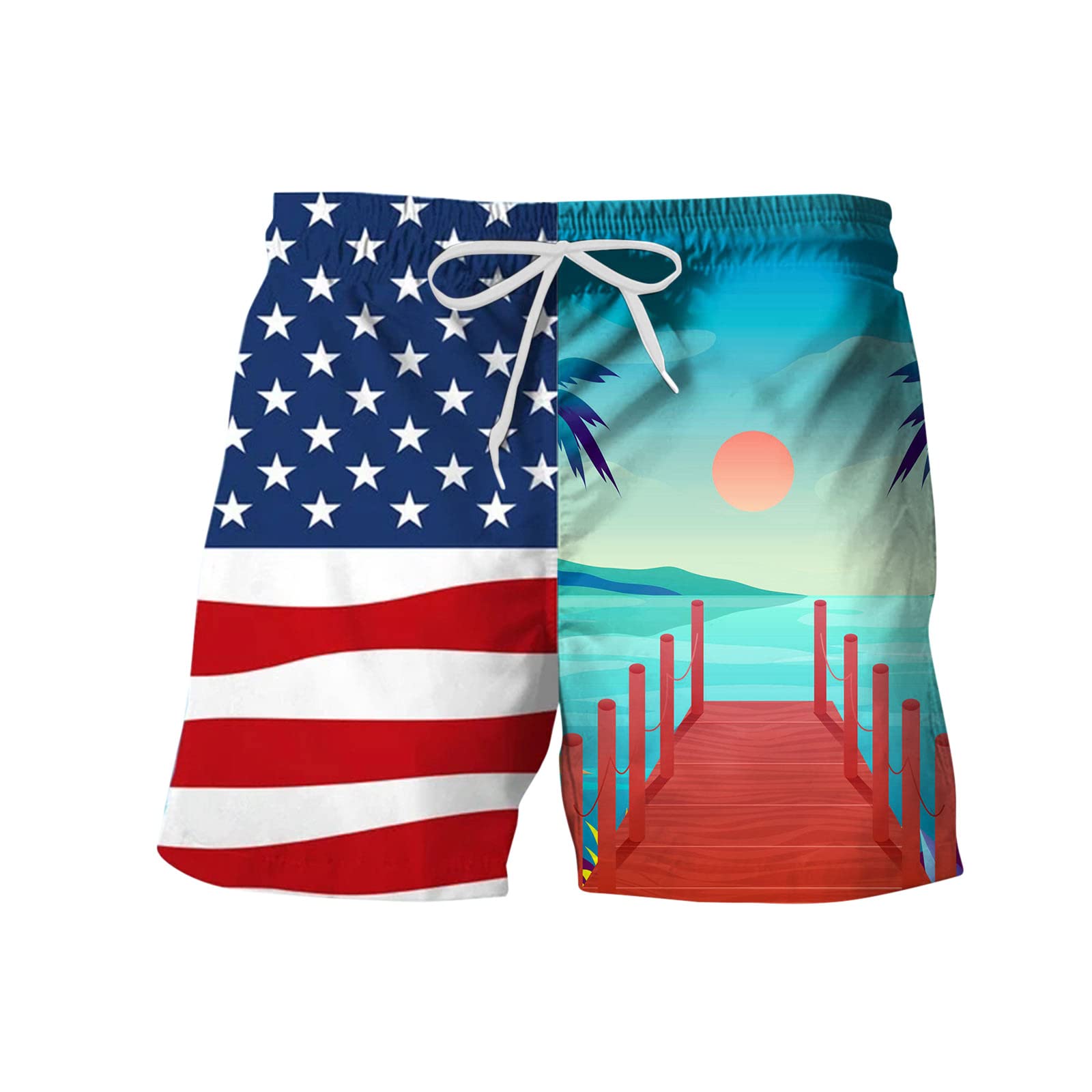 Men's Casual Shorts - Flag Print Beach Pants with Pockets for Summer Sports