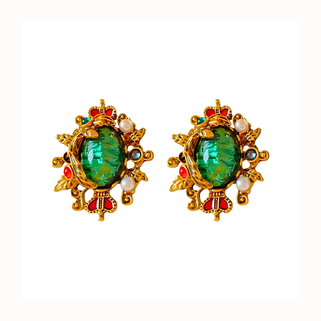 Luxury Vintage Crown Pearl Stud Earrings for Women - 14K Gold Plated Elegant Jewelry Gift (HE14025) | Perfect for Weddings, Parties & Special Occasions