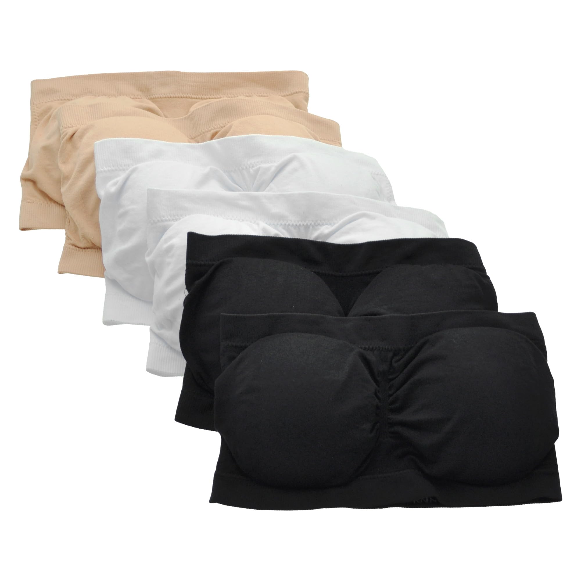 Angelina Women's Seamless Bandeau Bras with Removable Pads (6-Pack) - Comfortable Strapless Bralettes for Yoga, Lounge & Everyday Wear