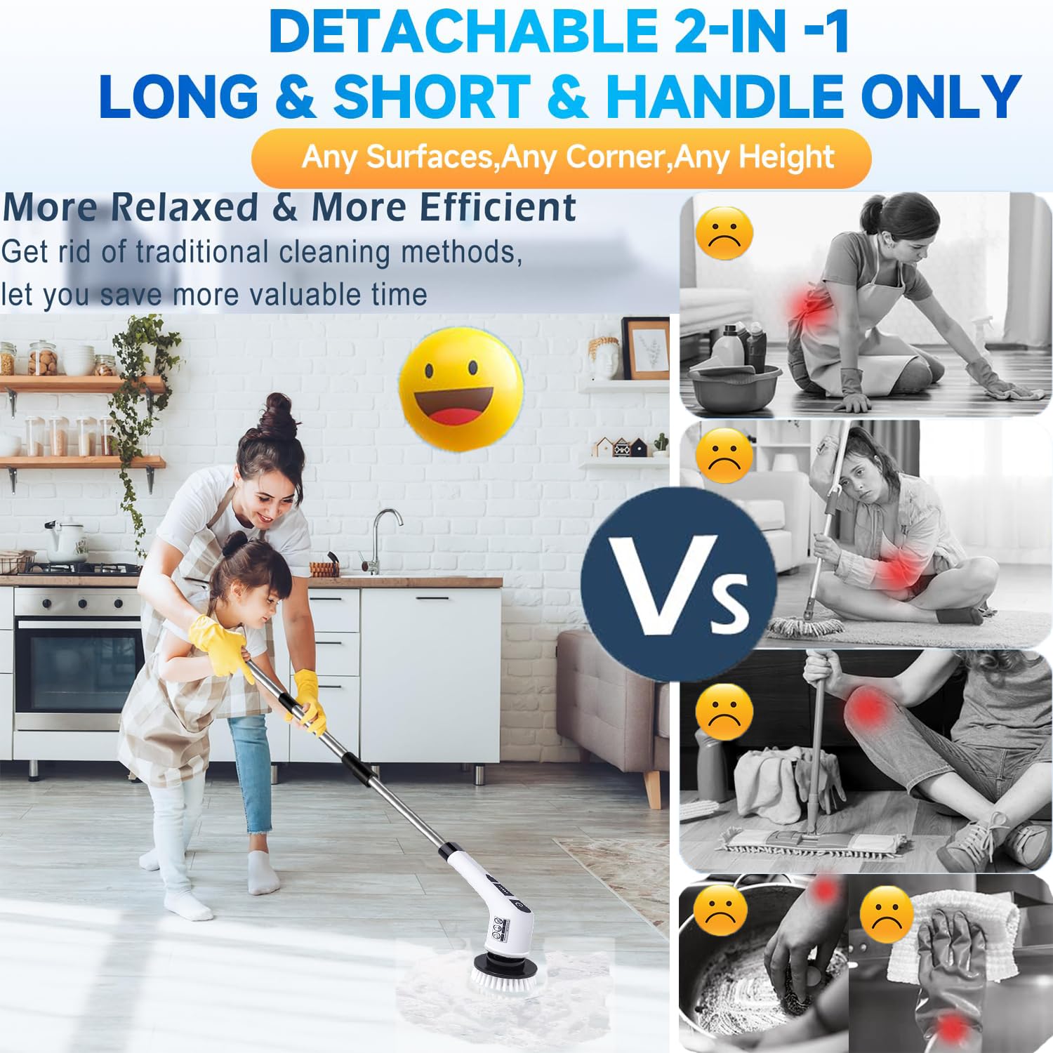 Electric Spin Scrubber - Cordless Cleaning Brush with 9 Replaceable Brush Heads, 2 Speed Settings & Adjustable Handle | Powerful Shower, Bathroom & Kitchen Cleaner for Tile, Grout & Hard Surfaces | 2024 Upgrade Model for Deep Cleaning