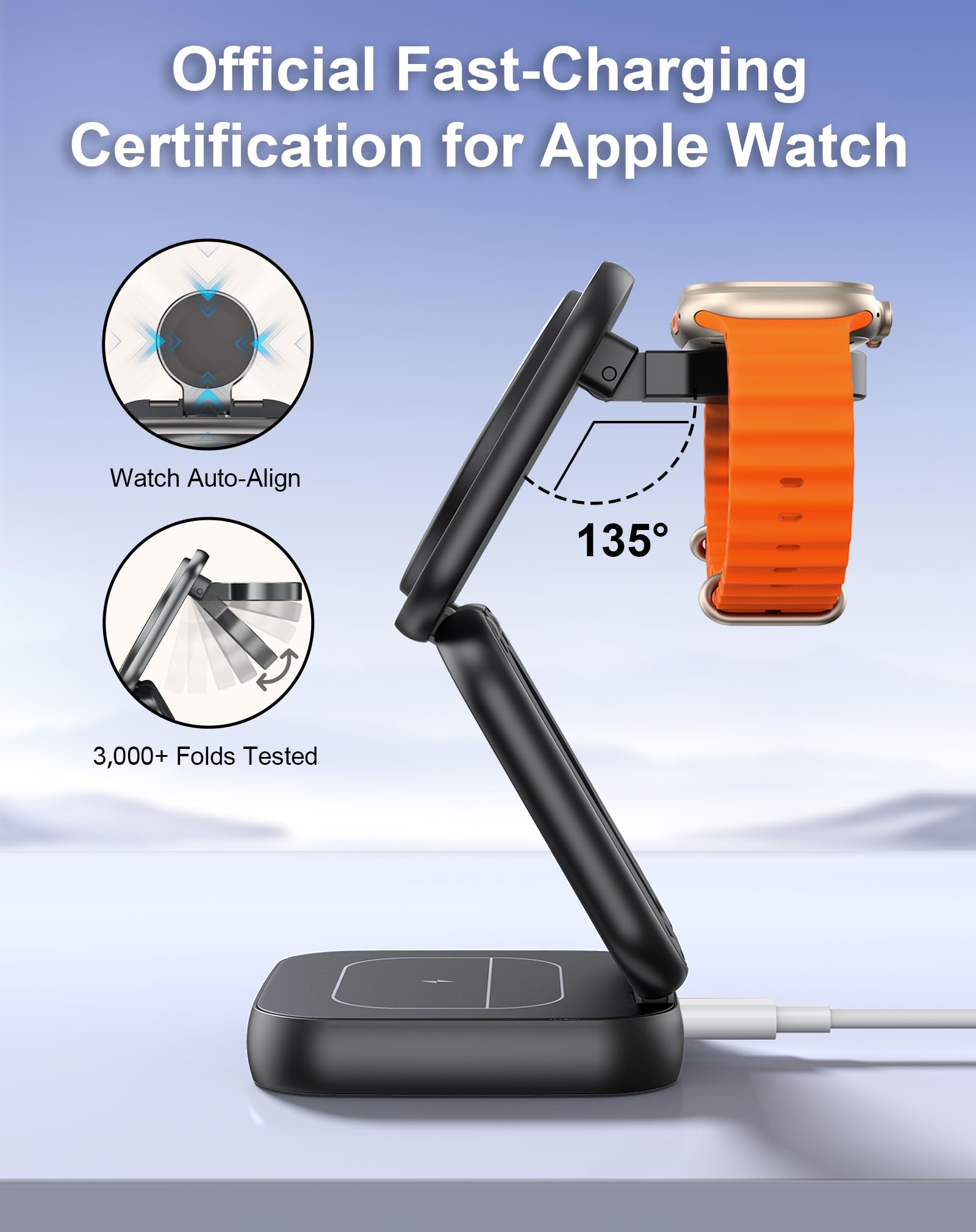 5-in-1 Wireless Charging Station with MagSafe - 15W Fast Magnetic Foldable Stand for iPhone 16/15/14/13 Series & Apple Watch S1-9/Ultra - Includes 35W Adapter | Perfect for Home, Office & Travel
