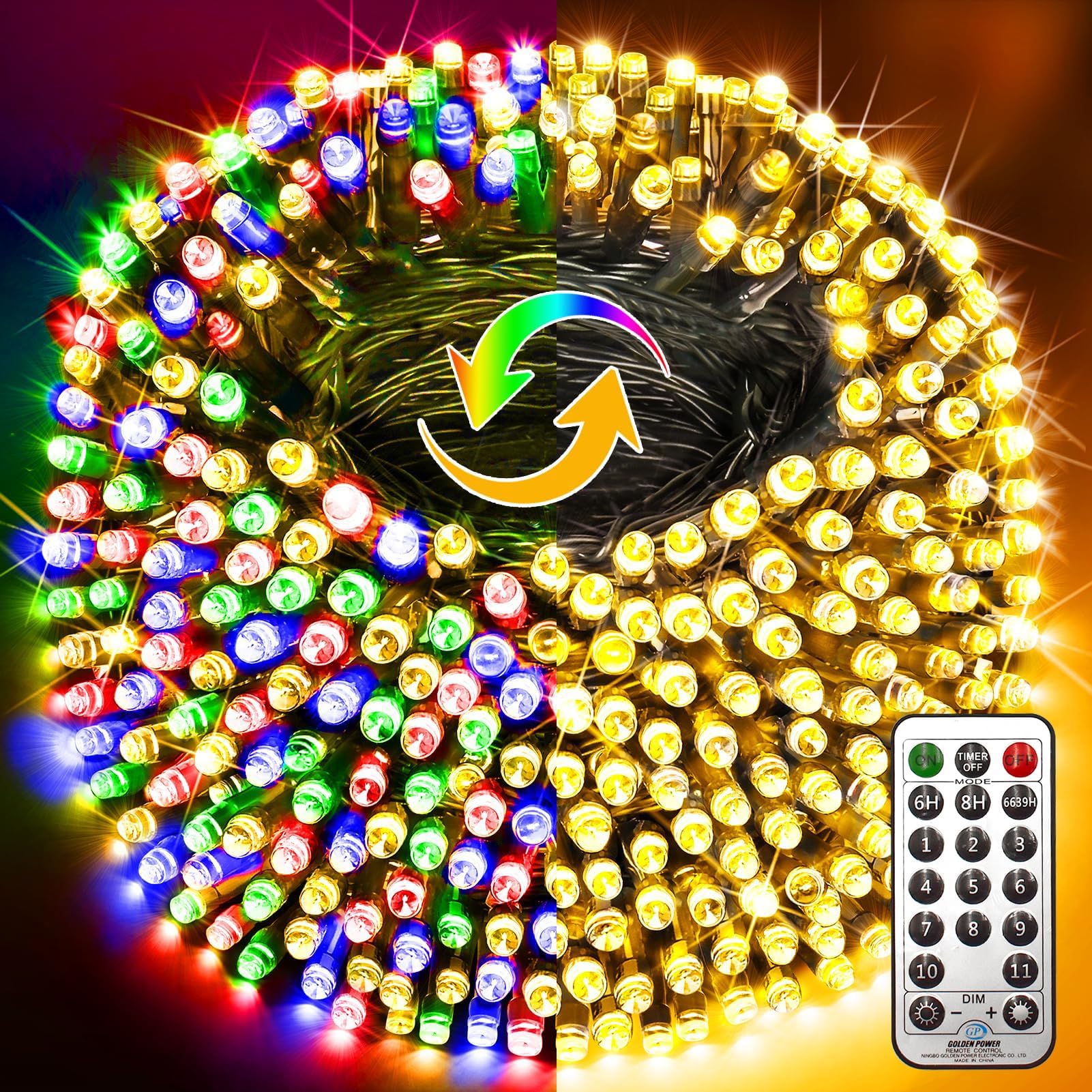 KNONEW 300 LED 99FT Color Changing Christmas Lights - Warm White to Multicolor Fairy String Lights with 9 Modes, Waterproof Twinkle Lighting for Outdoor & Indoor Decor - Perfect for Christmas Trees, Weddings, Parties, and Home Decoration