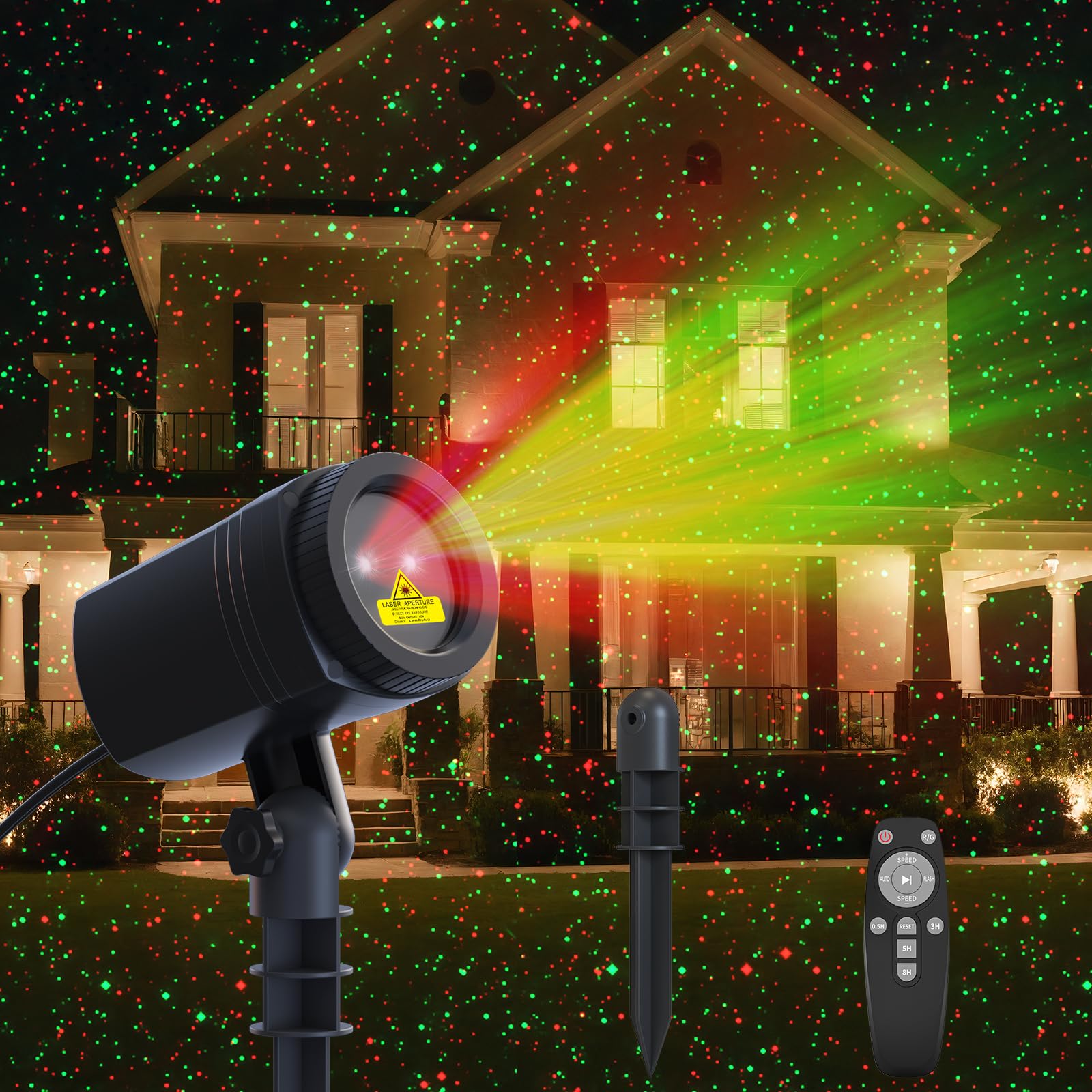 Christmas Projector Lights Outdoor - Firefly Show Decorations with Red & Green Stars, Waterproof Remote Control & Timer - Perfect for Garden, Indoor, Wedding, Home Party & Holiday Decorations