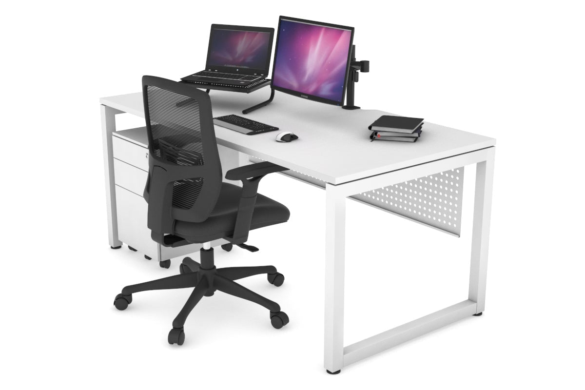 Quadro Loop Legs Office Desk - 1400L x 800W Modern Computer Desk with Cable Management for Home & Office Workspace